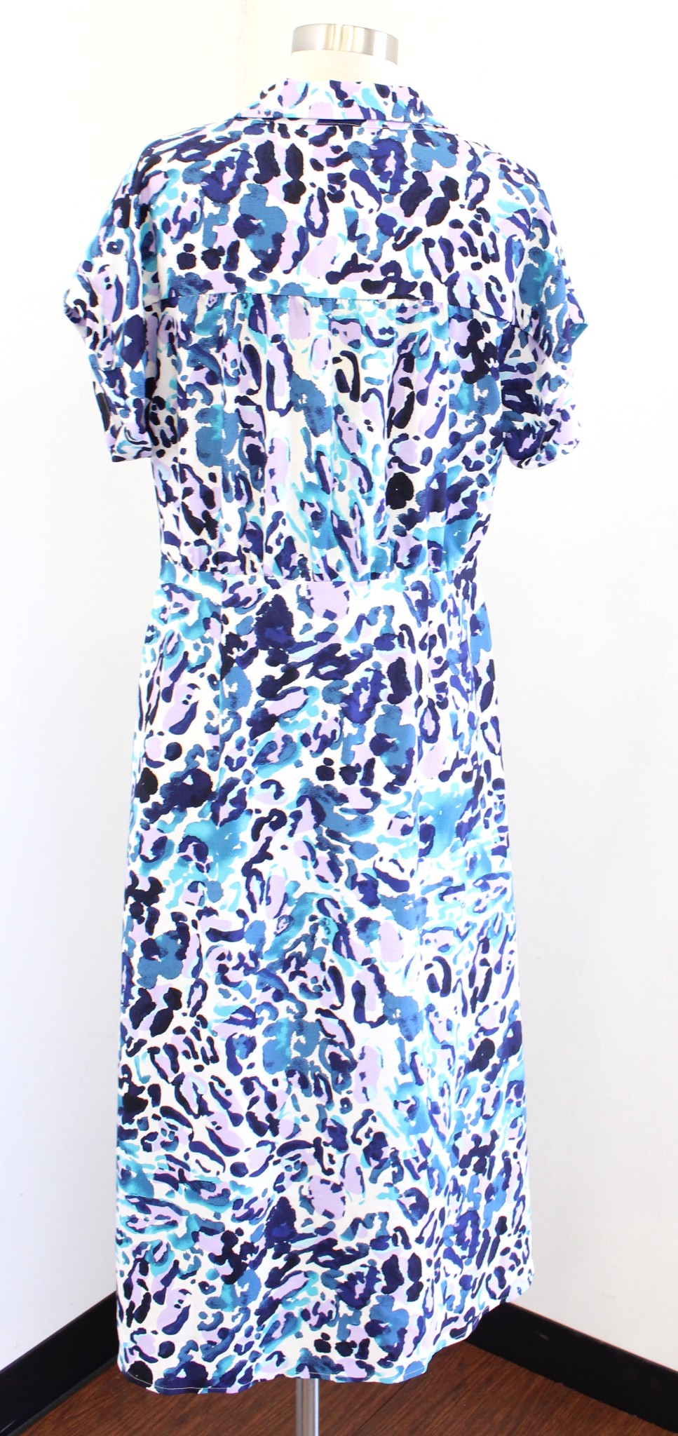 White House Black Market Leopard Print Twist Tie Front Midi Shirt Dress Blue 8