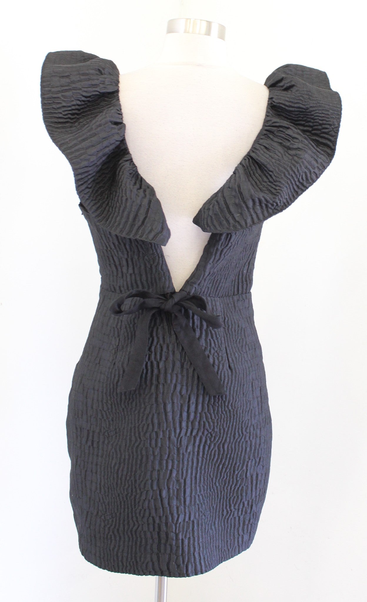 Saylor x Free People Black Textured Dramatic Ruffle Mini Dress Size M Open Back