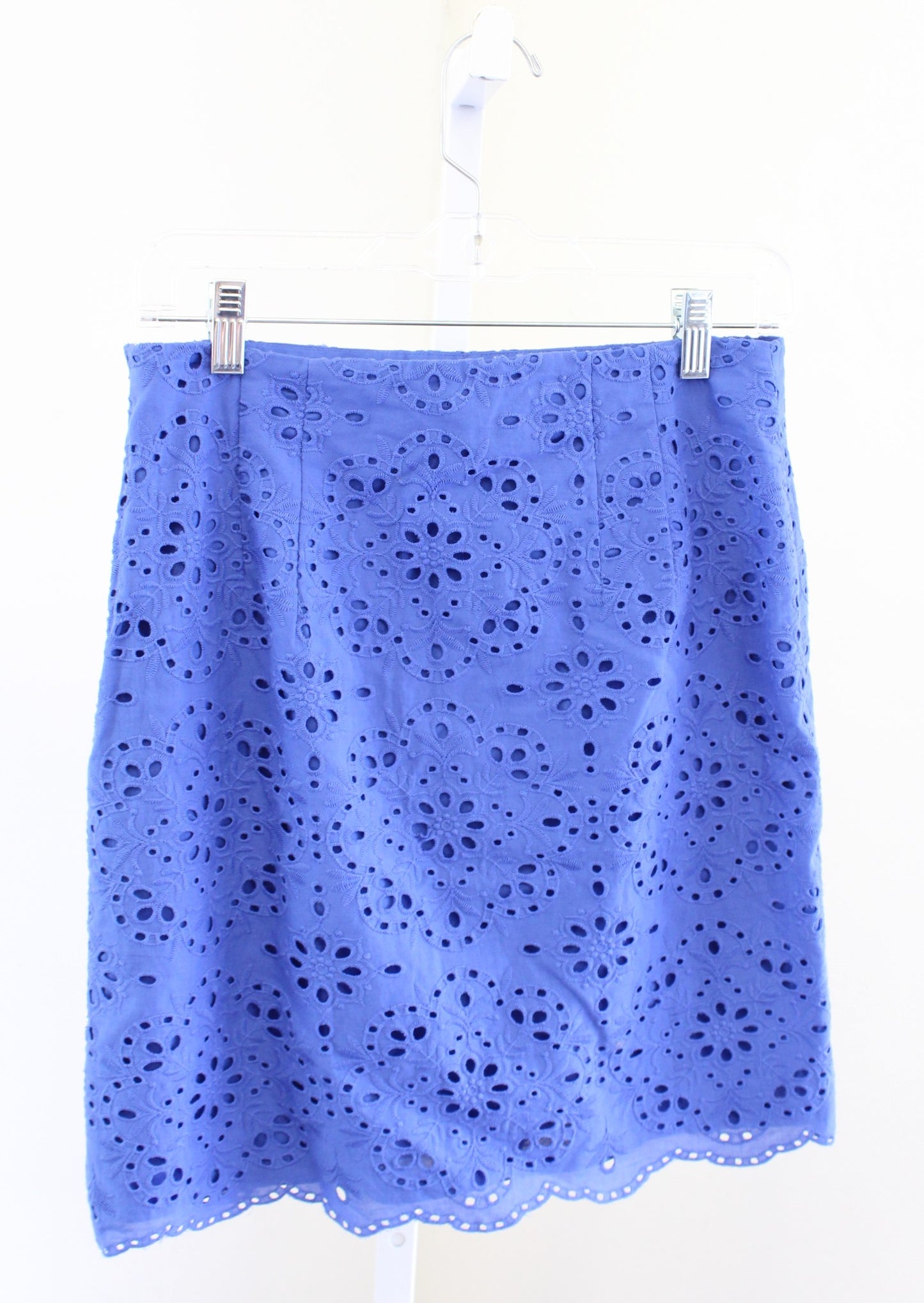NWT Talbots Blue Eyelet Embroidered Floral Scalloped Hem A Line Skirt Size 2P