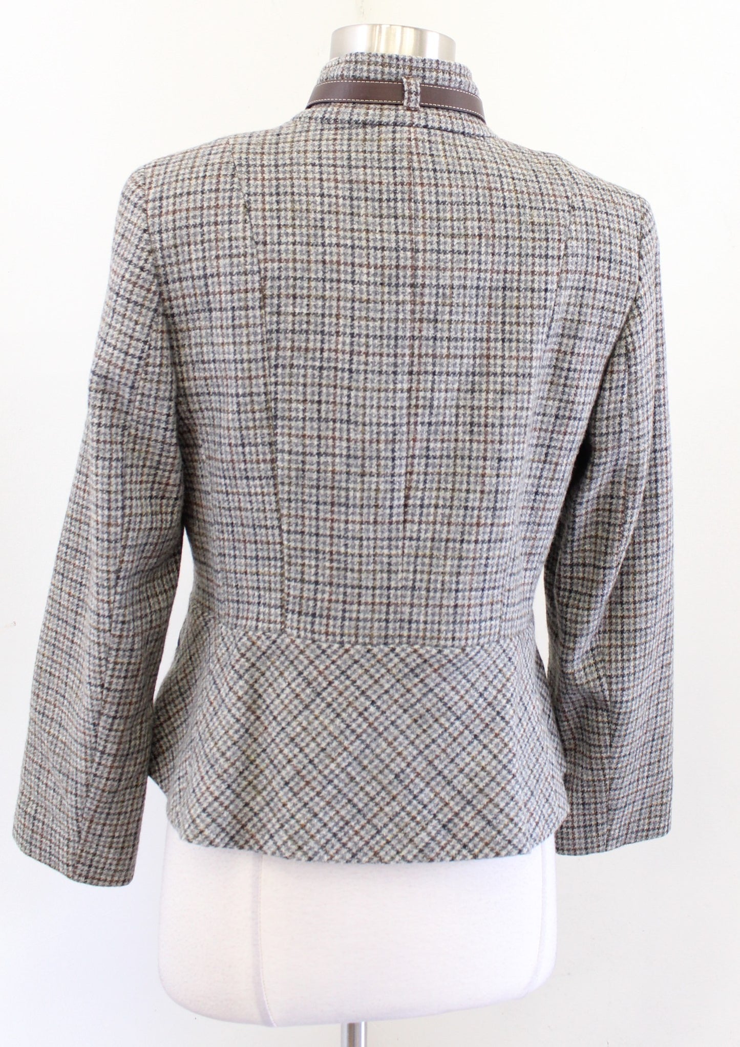Talbots Plaid Wool Blend Zip Front Buckle Collar Peplum Blazer Jacket Size 10P