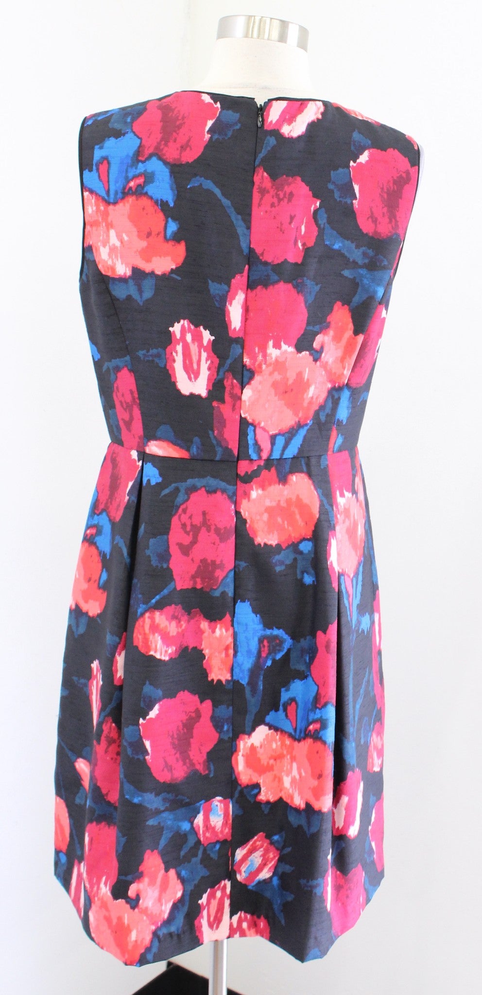 Ivanka Trump Black Floral Print Textured A Line Flare Dress Size 8 Blue Red