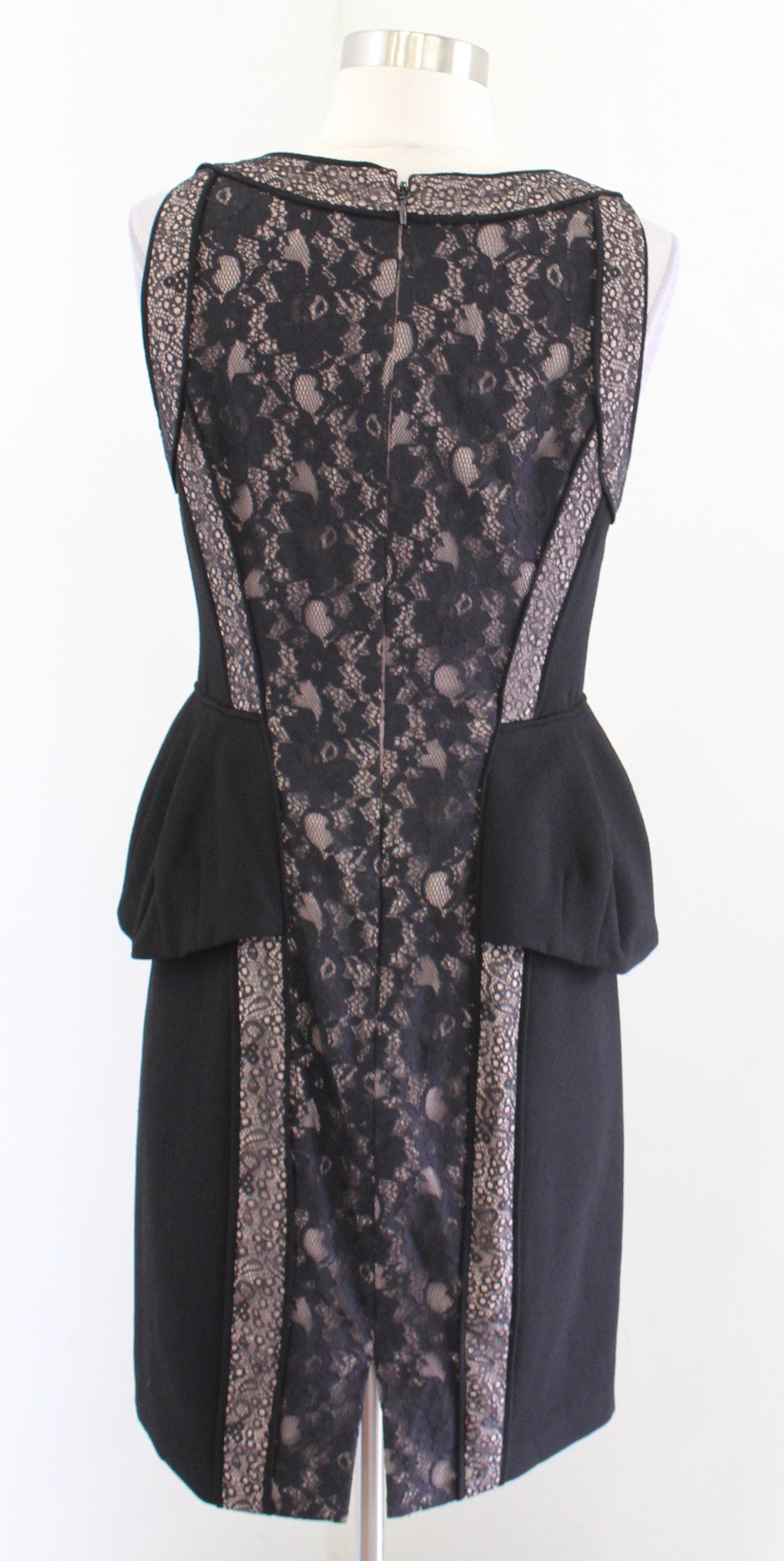 BCBG Max Azria Lilou Black Lace Illusion Peplum Sheath Dress Size 6 Cocktail