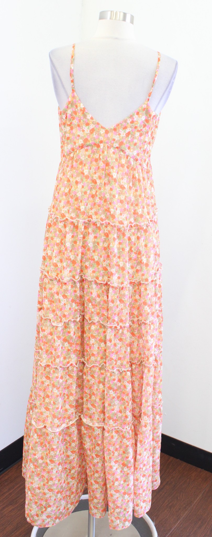 NWT $288 Julie Brown Davie Daisy Floral Ruffle Tiered Maxi Dress Size M Orange