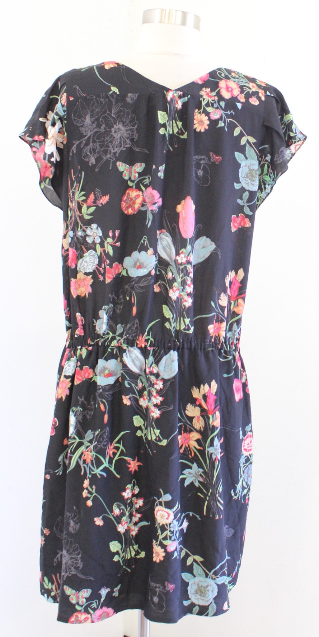 Rebecca Taylor Meadow Silk Garden Floral Print Drawstring Waist Dress Size 8