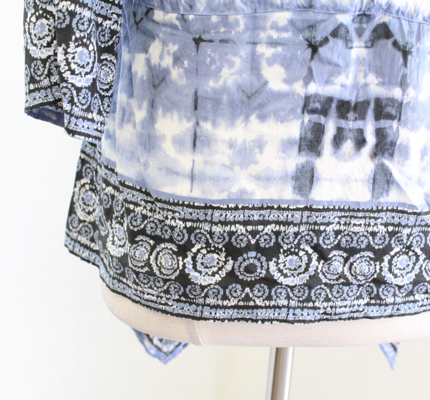 Tolani Blue Tie Dye Print Asymmetrical Hem Drawstring Top Blouse Size S Boho