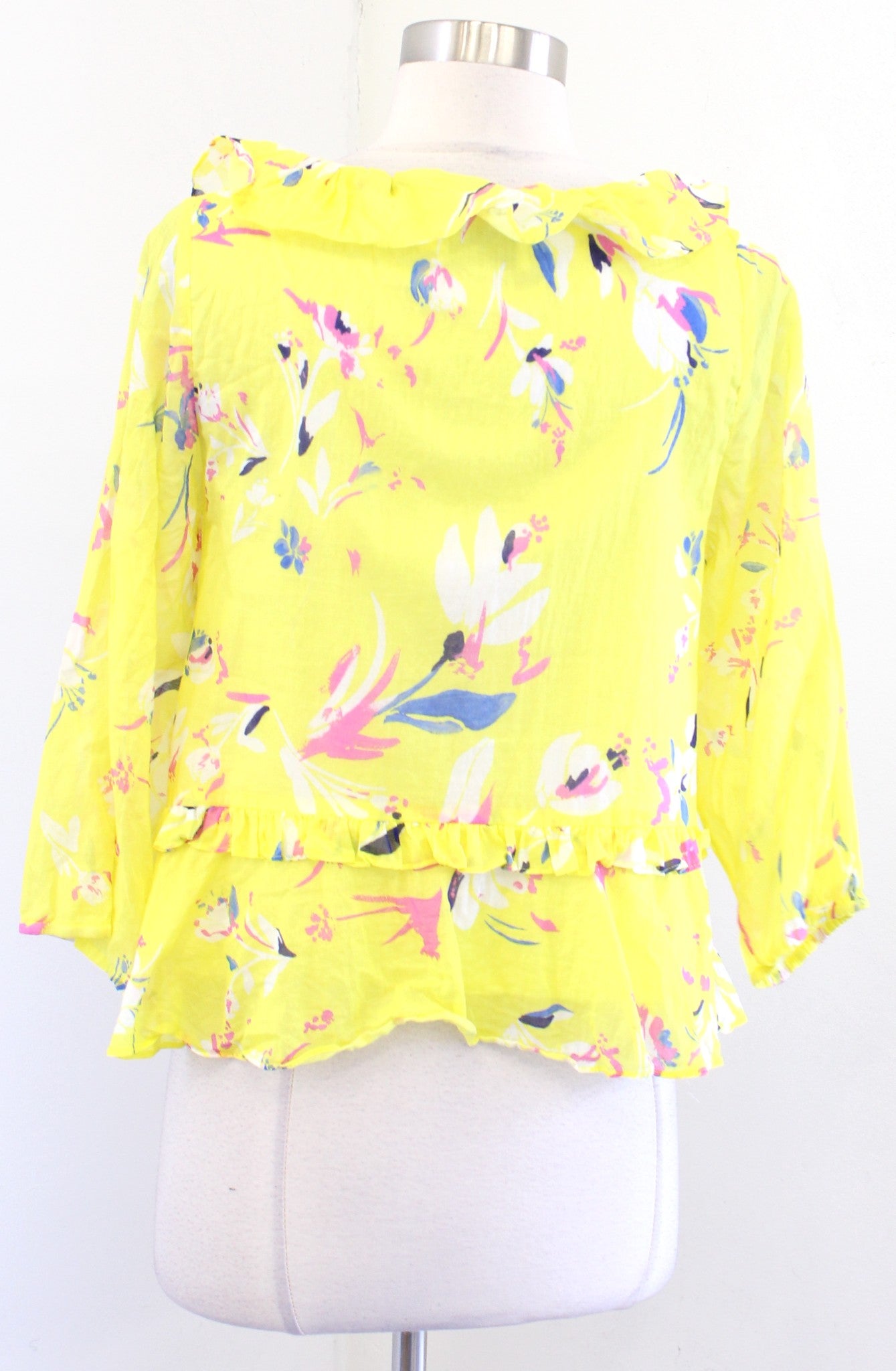 Tanya Taylor Womens Lourdes Bright Floral Print Ruffle V Neck Top Blouse Size 0