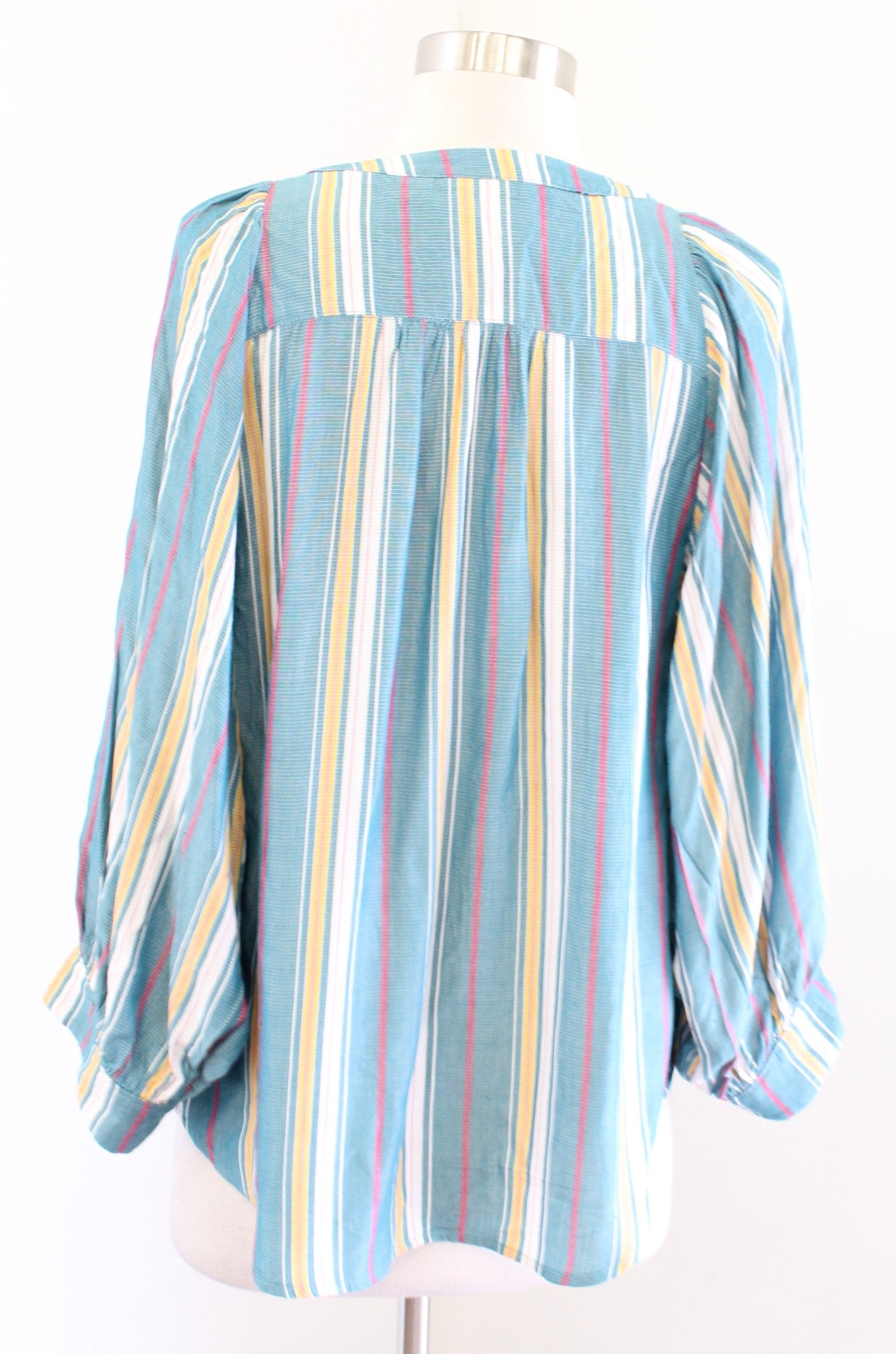 Maeve Anthropologie Bryon Blue Striped Puff Sleeve Popover Top Blouse Size XS