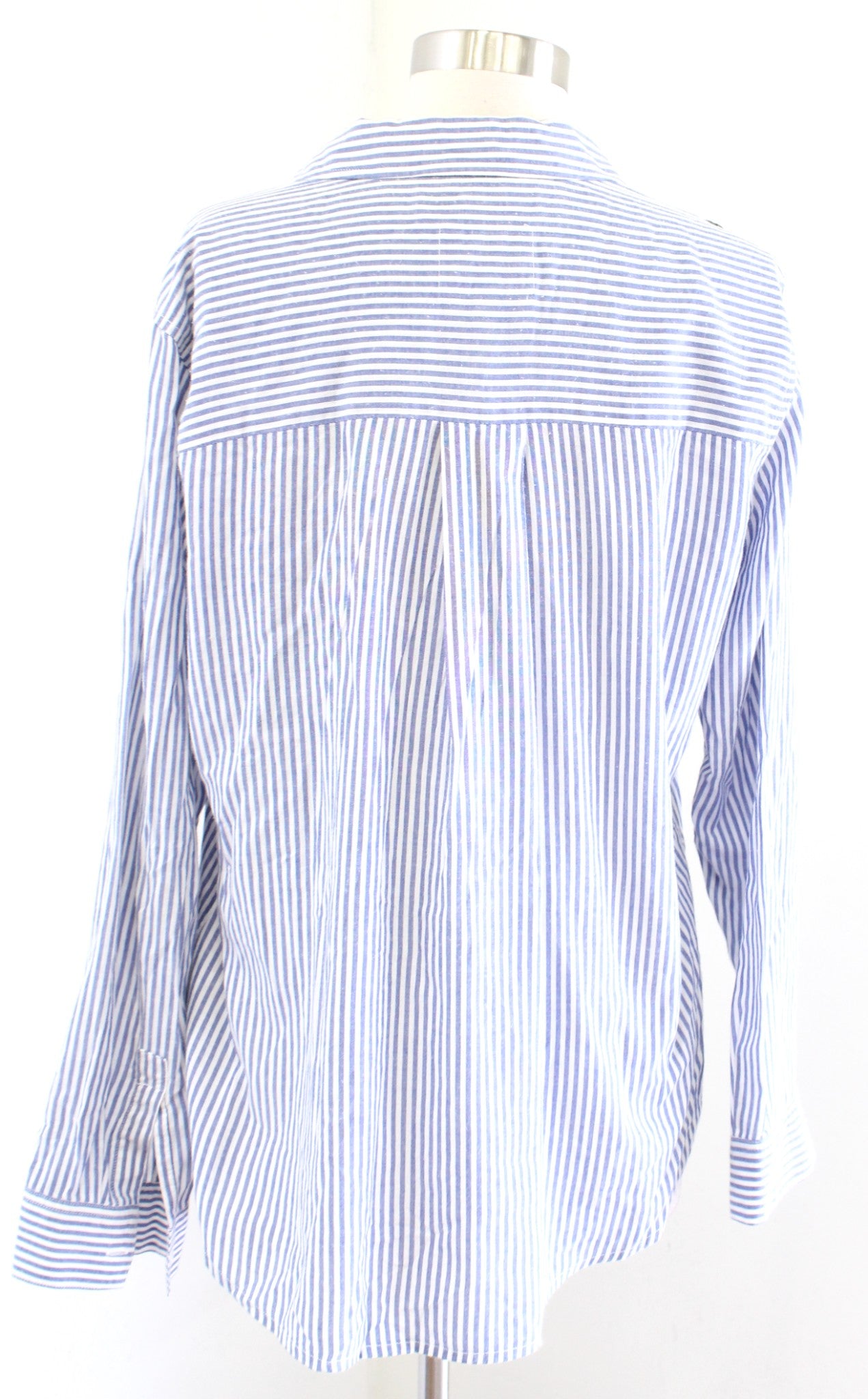 RAILS Frances Blue White Banker Striped Floral Patch Button Down Shirt Blouse M Long Sleeve