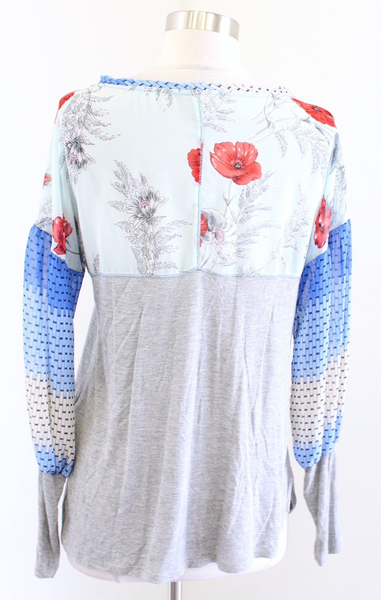 Tiny Anthropologie Raye Heather Gray Contrast Floral Puff Sleeve Tee Top Size S