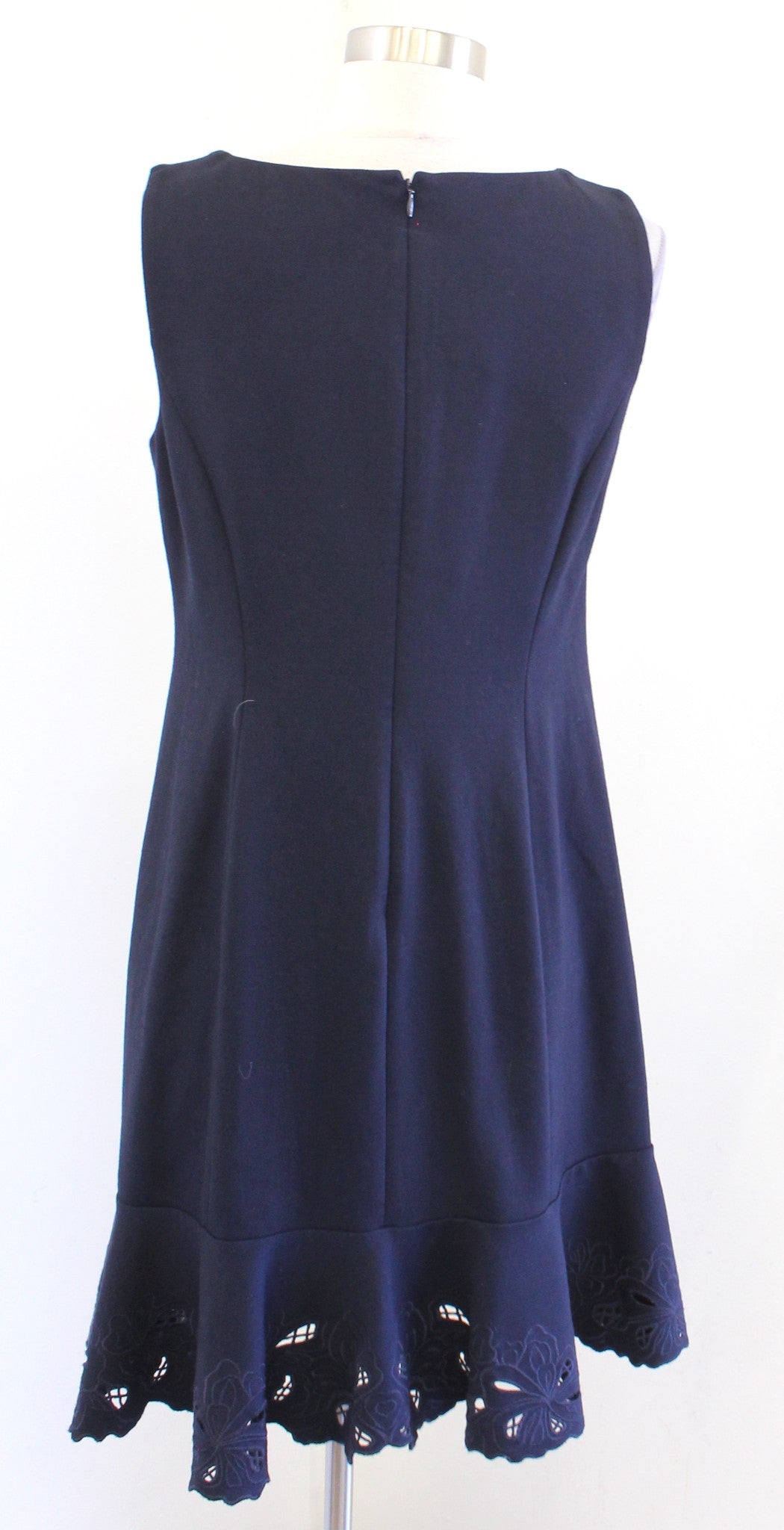 Talbots RSVP Navy Blue Embroidered Cutout Flounce Hem Sheath Dress Size 8P