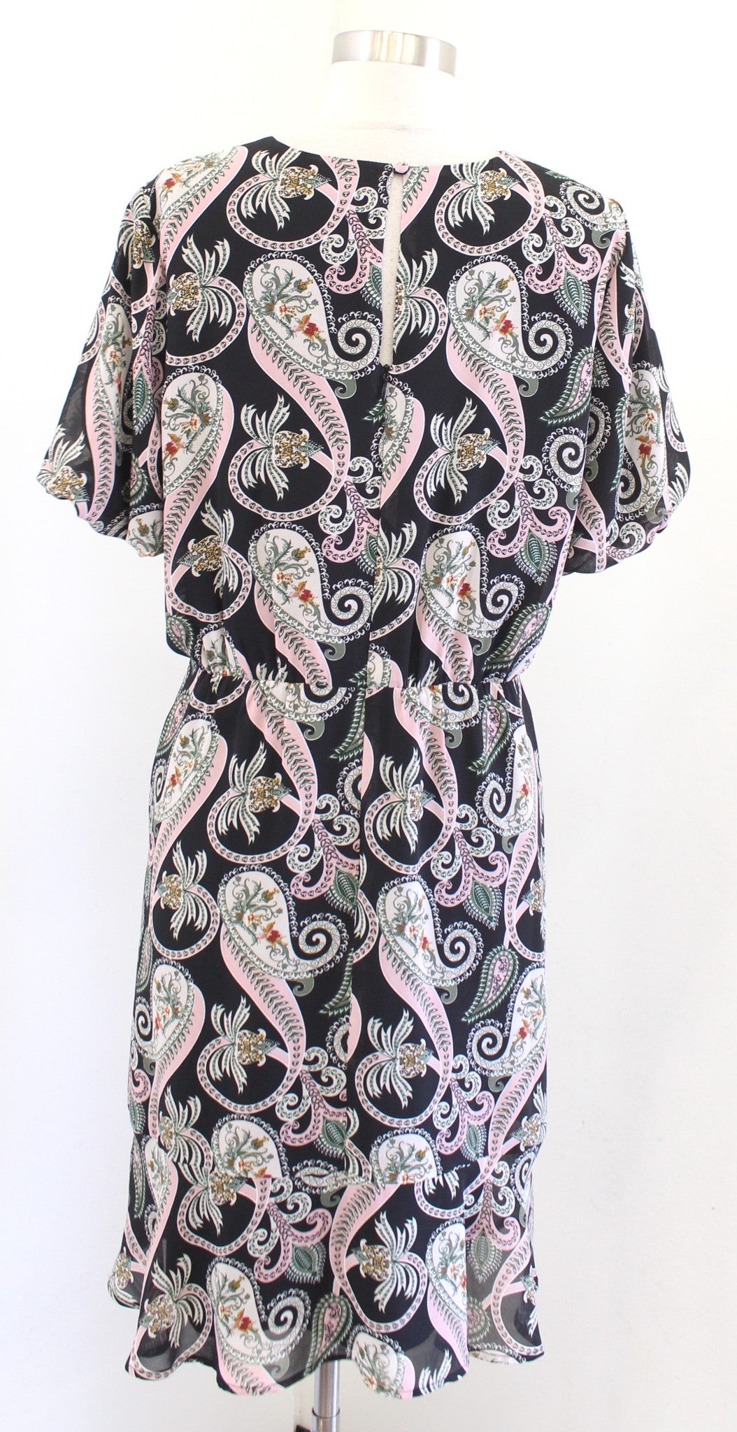Sam Edelman Black Floral Paisley Print Puff Sleeve Ruched Dress Size 12 Sheath