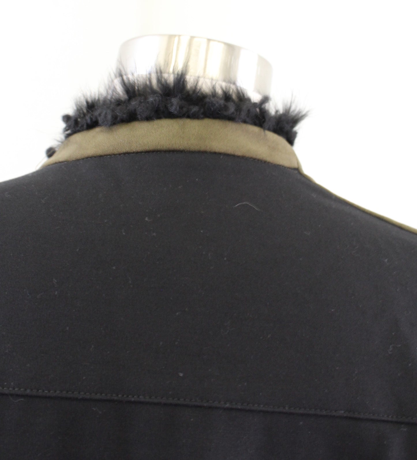 Drew Anthropologie Green Black Faux Suede Rabbit Fur Trim Moto Jacket Size M