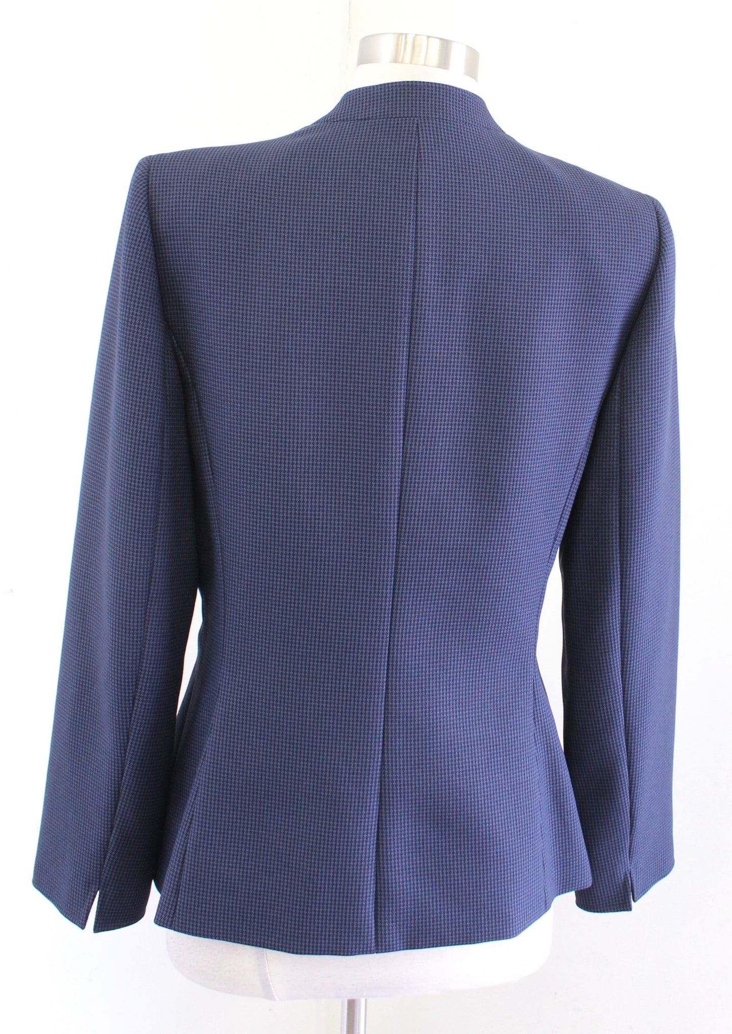Tahari ASL Levine Blue Black Micro Houndstooth Blazer Suit Jacket Size 8 Career