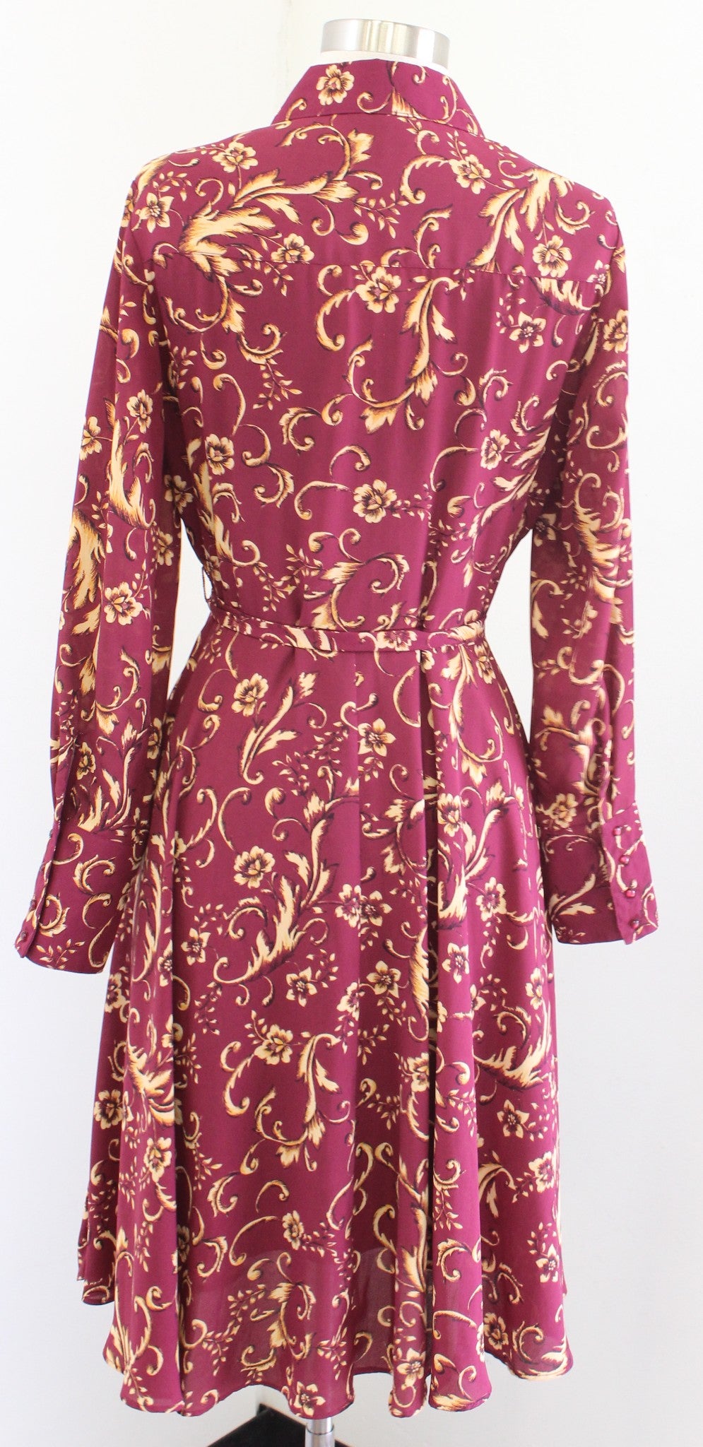 Nanette Lepore Burgundy Yellow-Gold Floral Paisley Button Front Shirt Dress Sz 4