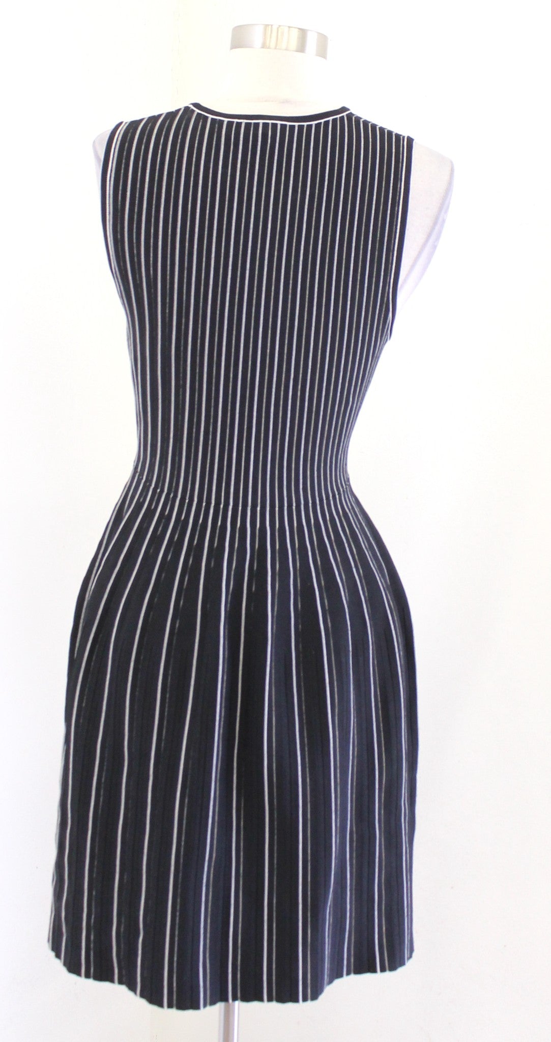 Theory Black White Striped Lustrate Fit and Flare Shell Dress Size S Sleeveless