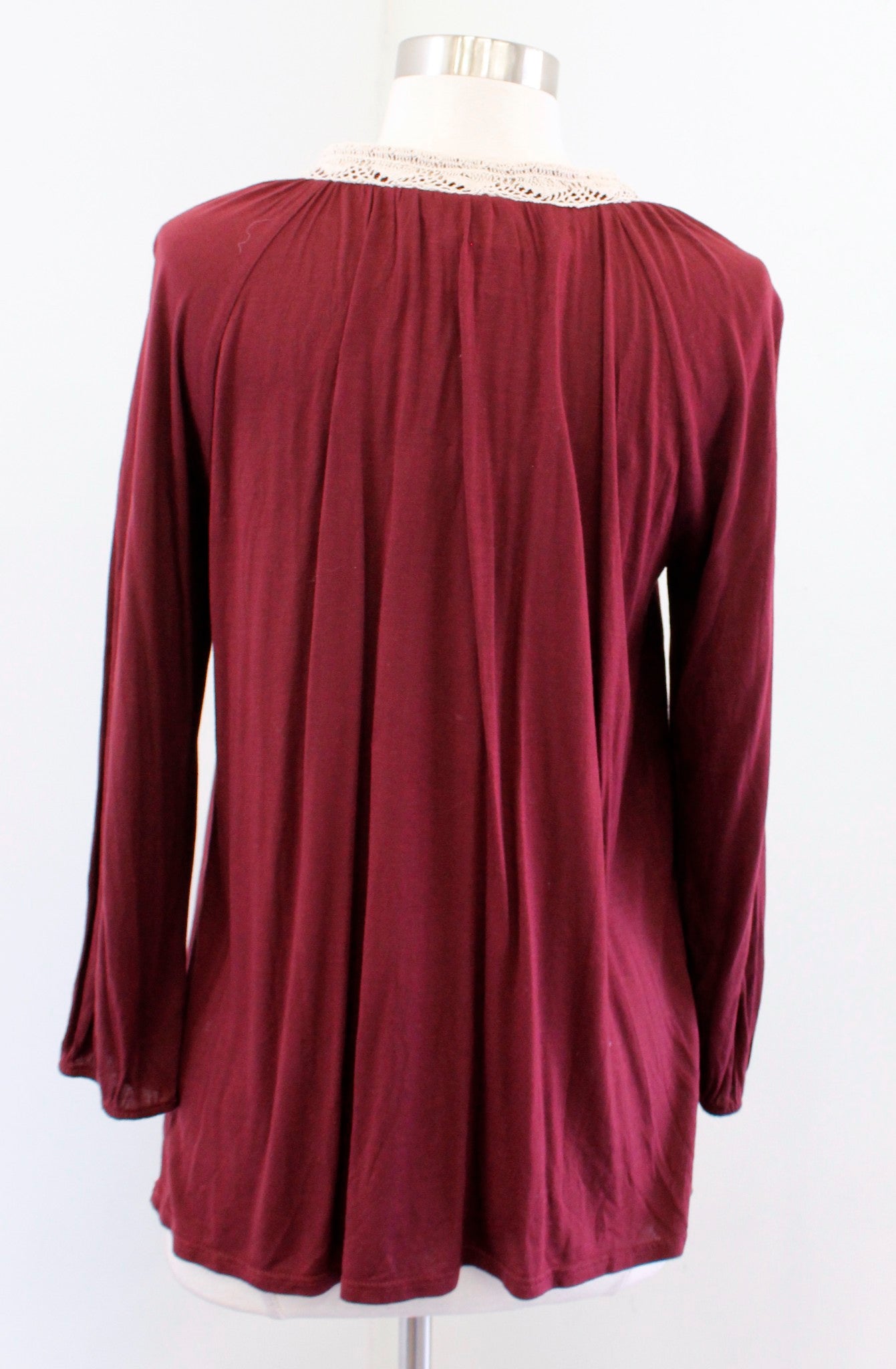 One September Anthropologie Nightingale Burgundy Embroidered Blouse Top Size XS Long Sleeve