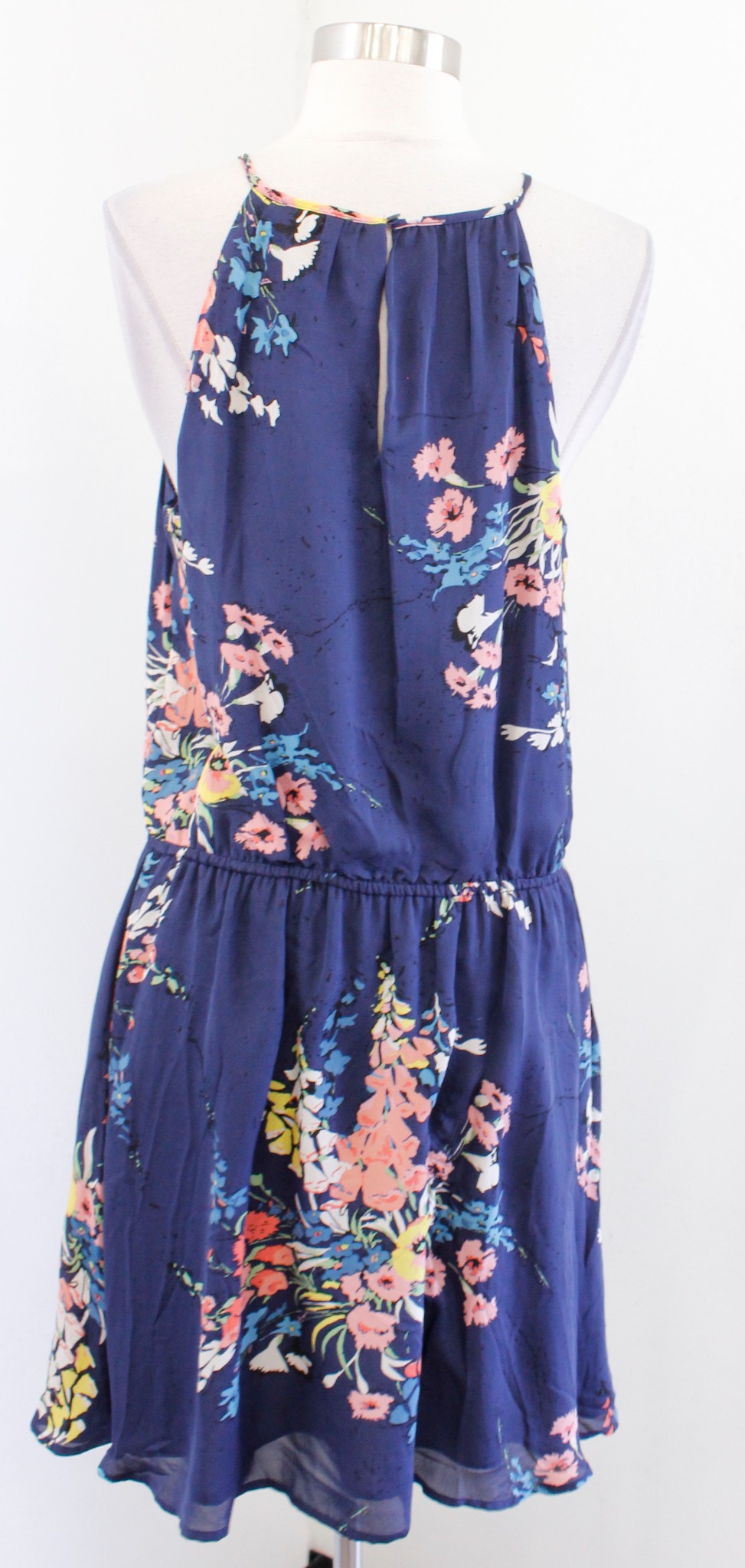 NWT Joie Makana Navy Blue Floral Silk Halter Dress Size L Sleeveless Casual
