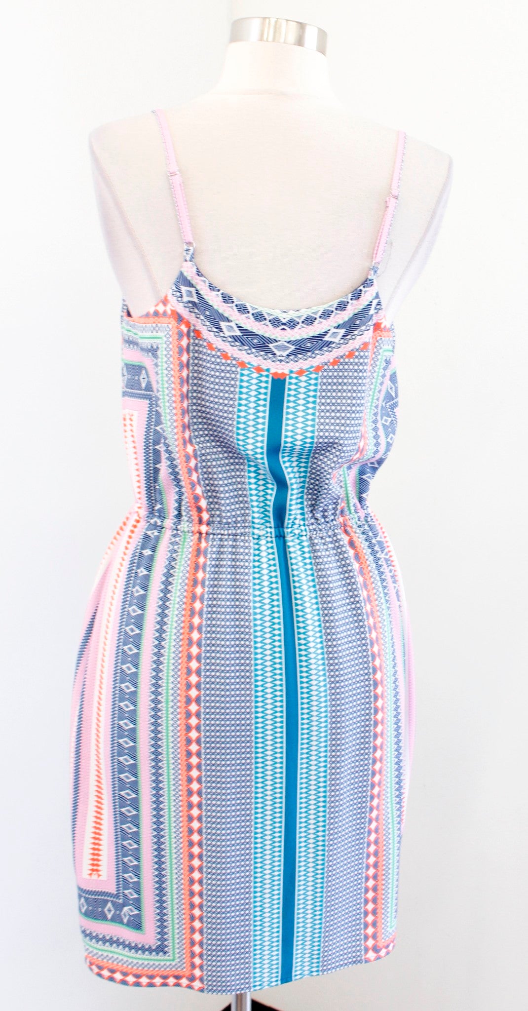 Tahari ASL Levine Colorful Geometric Striped Casual Tank Dress Size S Blue