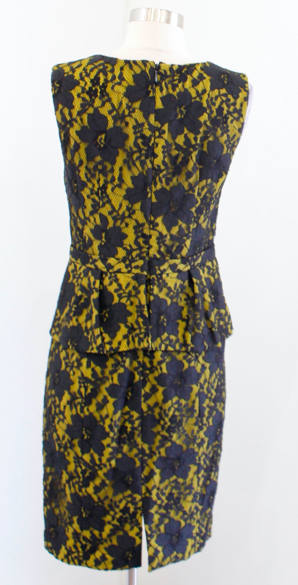 BCBG Max Azria Etna Peridot Green / Yellow Black Lace Peplum Dress Cocktail Sz 8