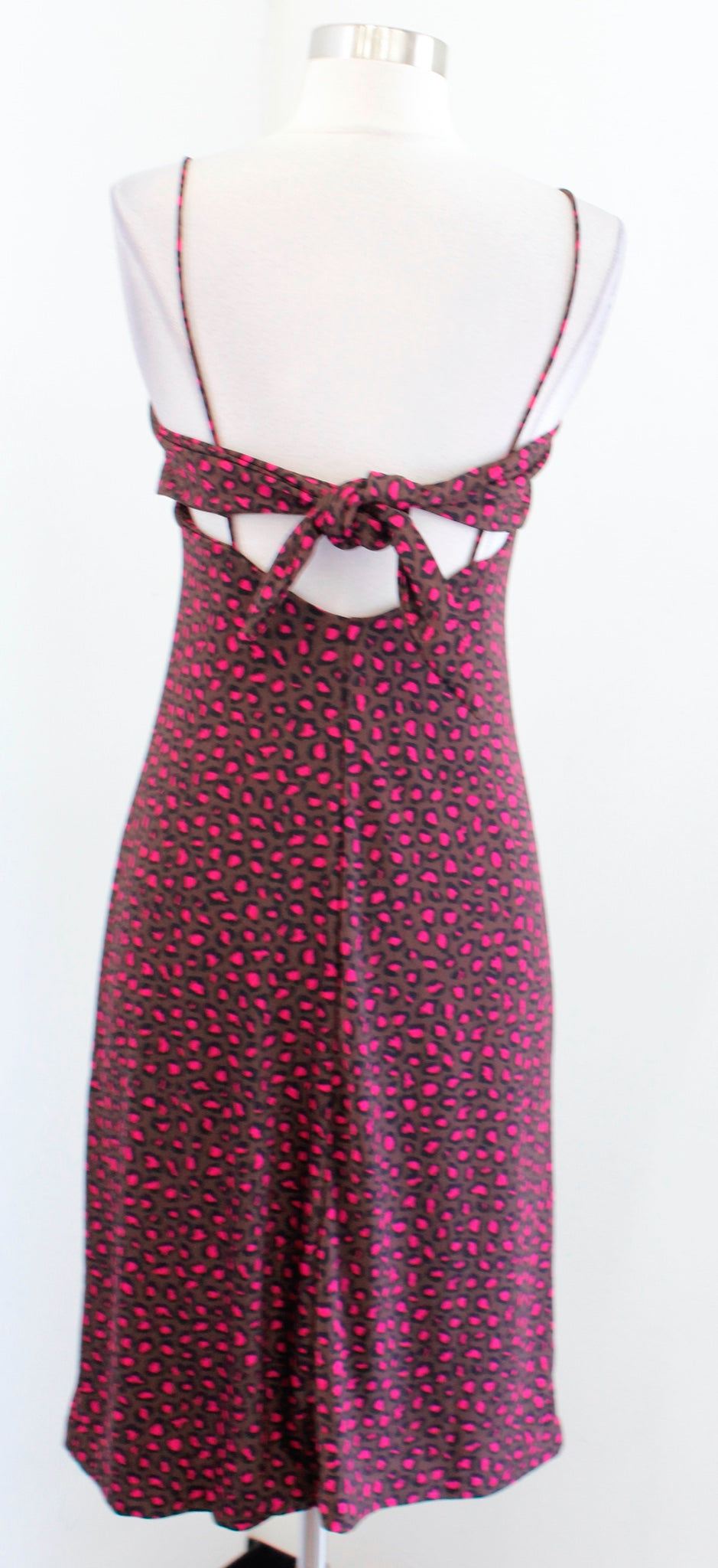 Banana Republic Brown Black Pink Leopard Print Tie Back Slip Dress Size XS