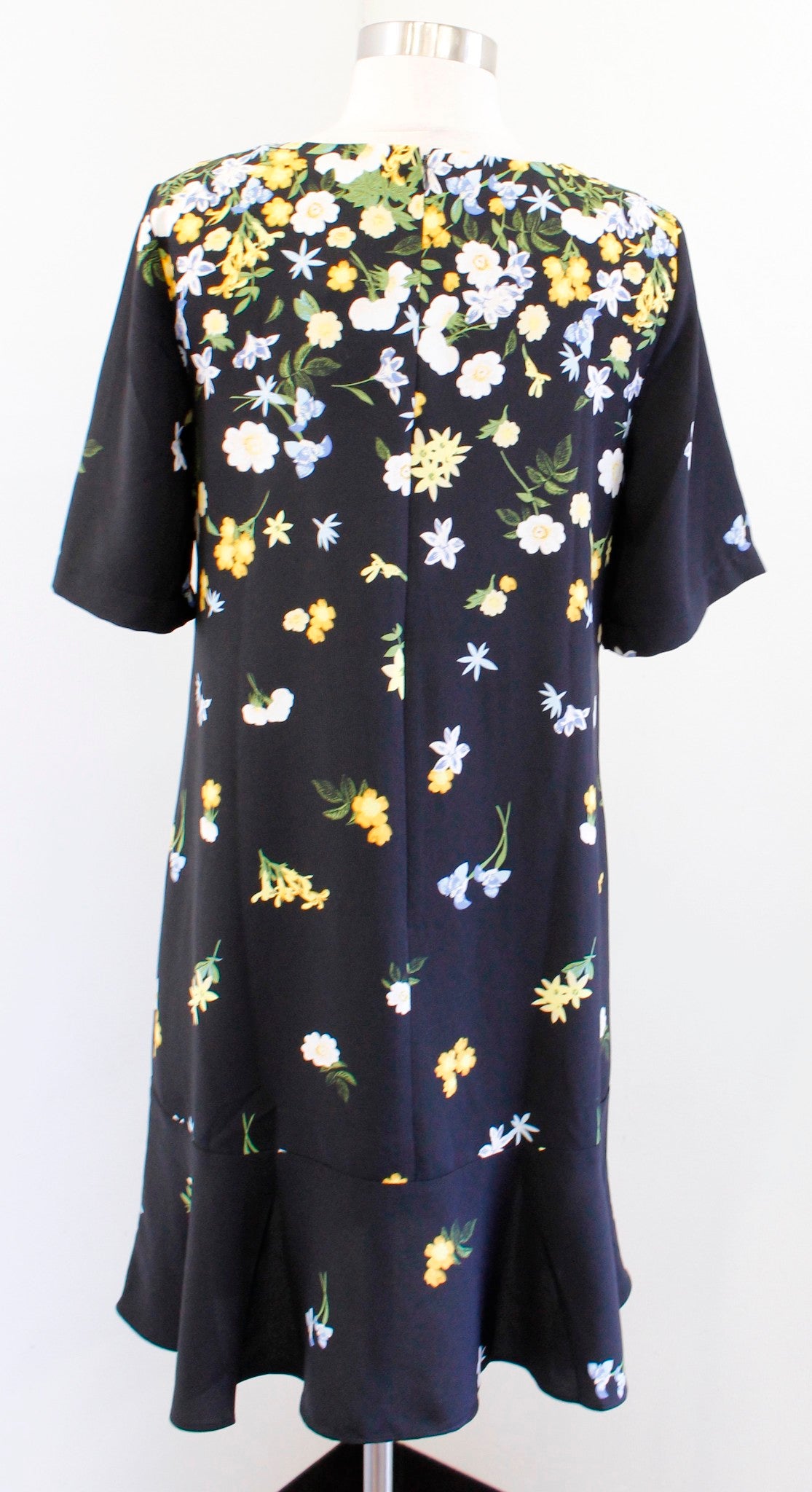 NWT Ann Taylor Factory Black Yellow Floral Print Flounce Hem Shift Dress Size XS