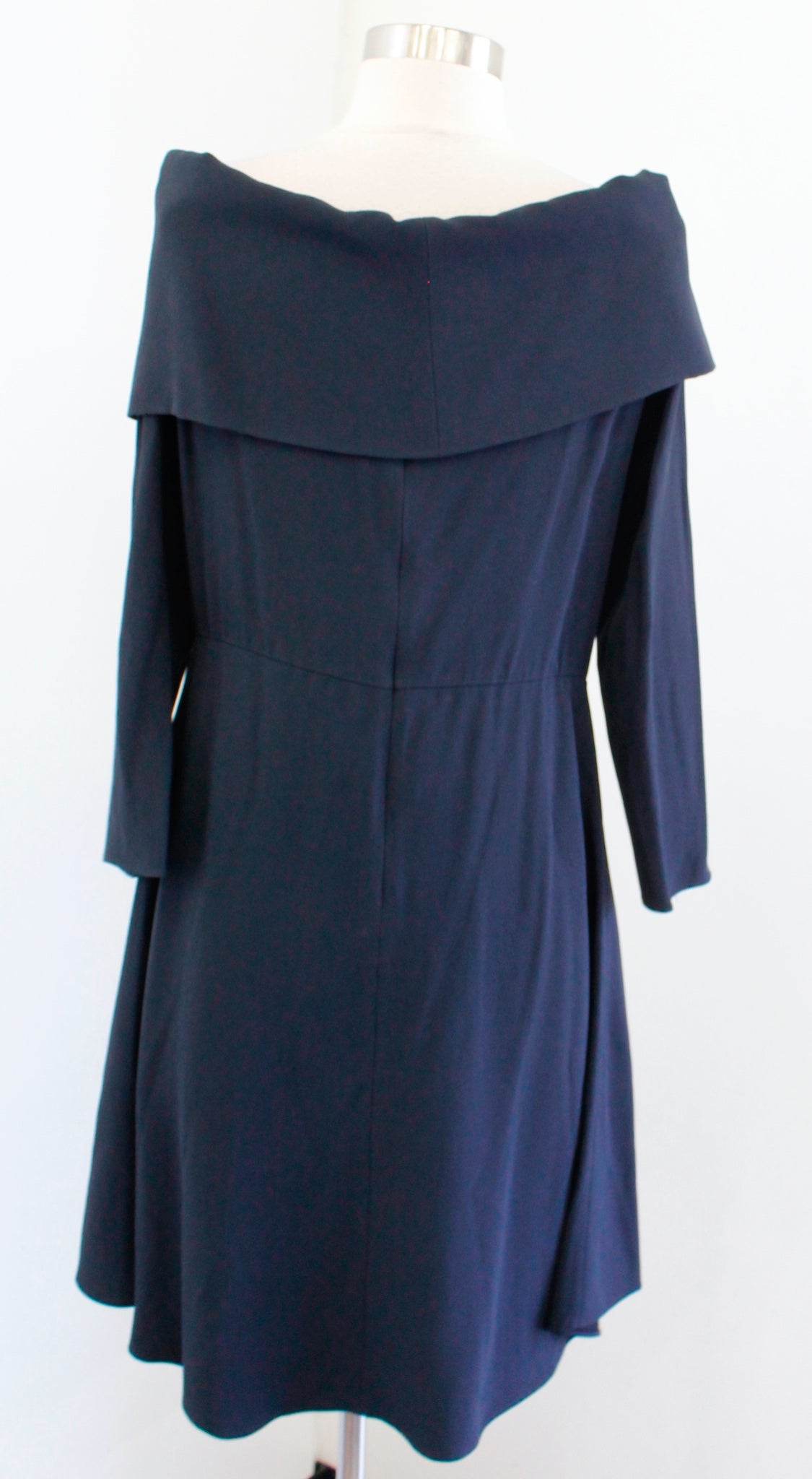 NWT Theory Kensington Navy Blue Foldover Off the Shoulder Dress Hi Lo Size 10