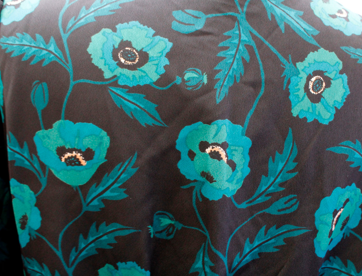 J Crew Black Teal Green Poppy Floral Print Satin Peplum Top Blouse Size 2