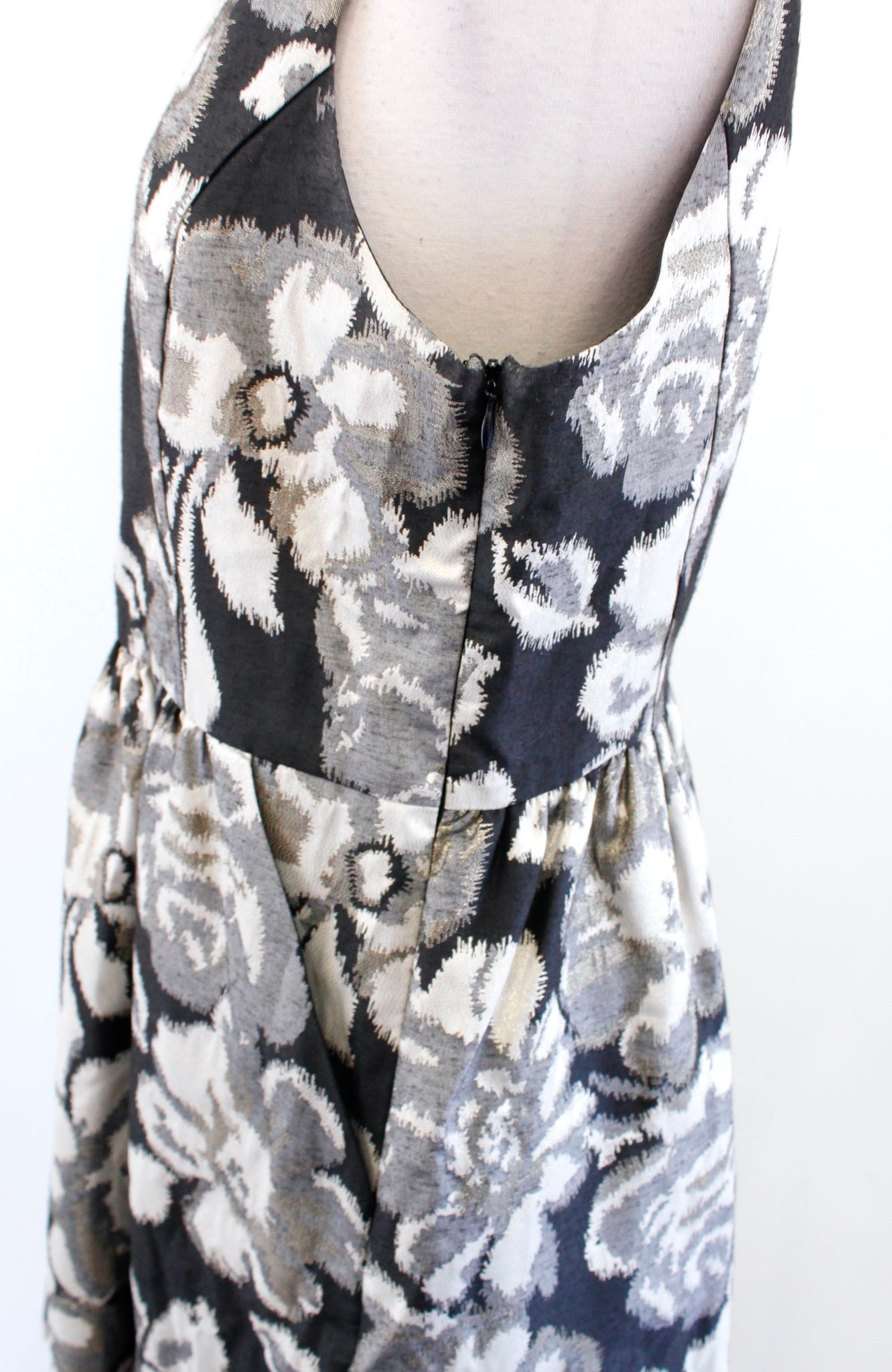 Tabitha Anthropologie Black Metallic Floral Fit and Flare Dress Size 10 Cocktail
