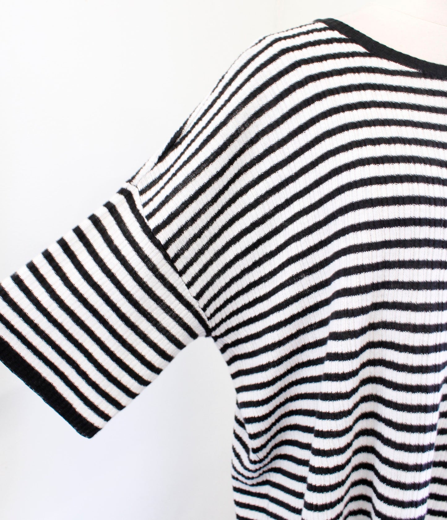 Eileen Fisher Black White Striped Organic Linen Pocket Boxy Sweater Top Sz PL LP