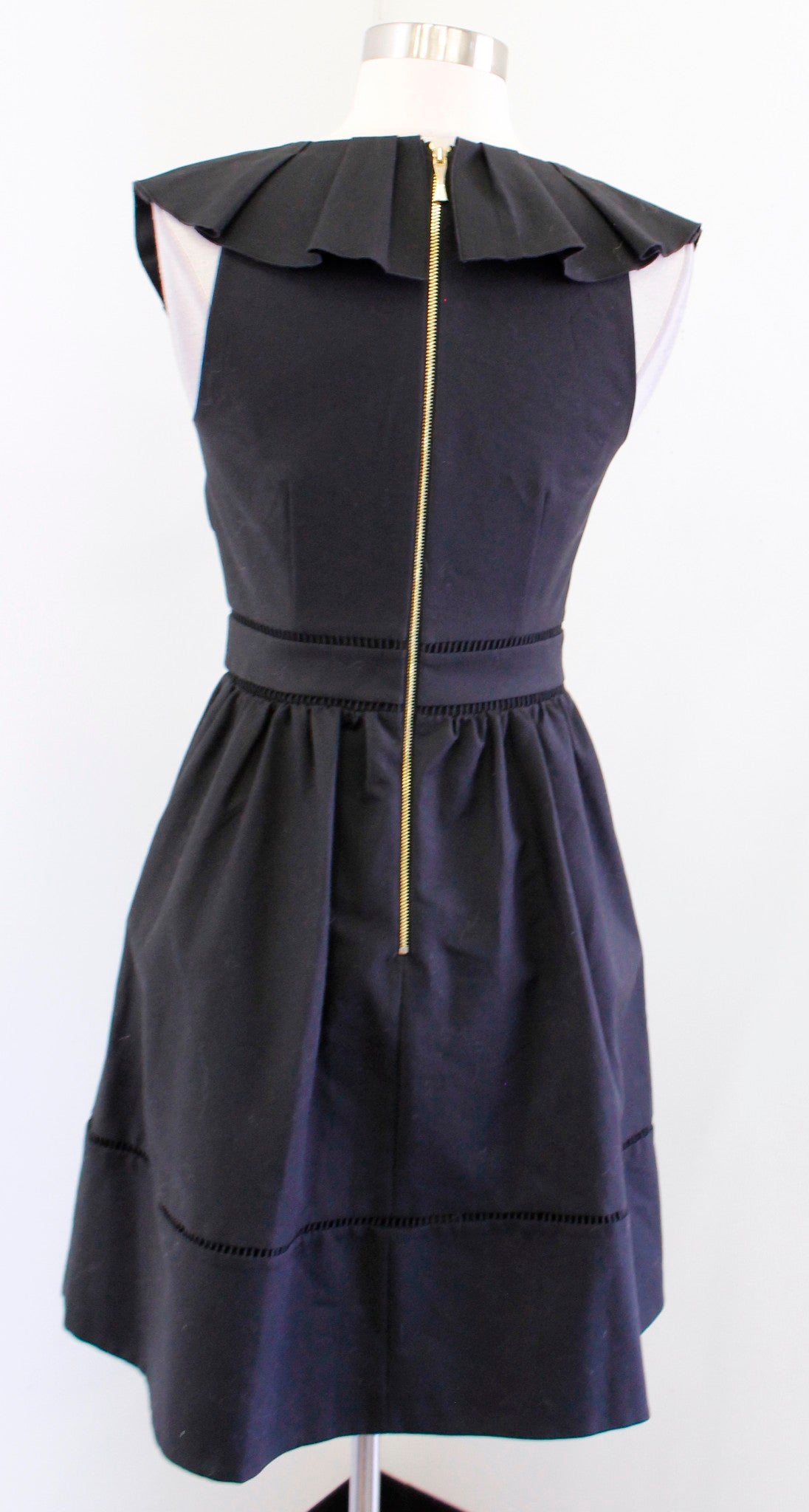 Kate Spade Womens Black Ruffle V Neck Fit and Flare Dress Size 0 Cocktail Party