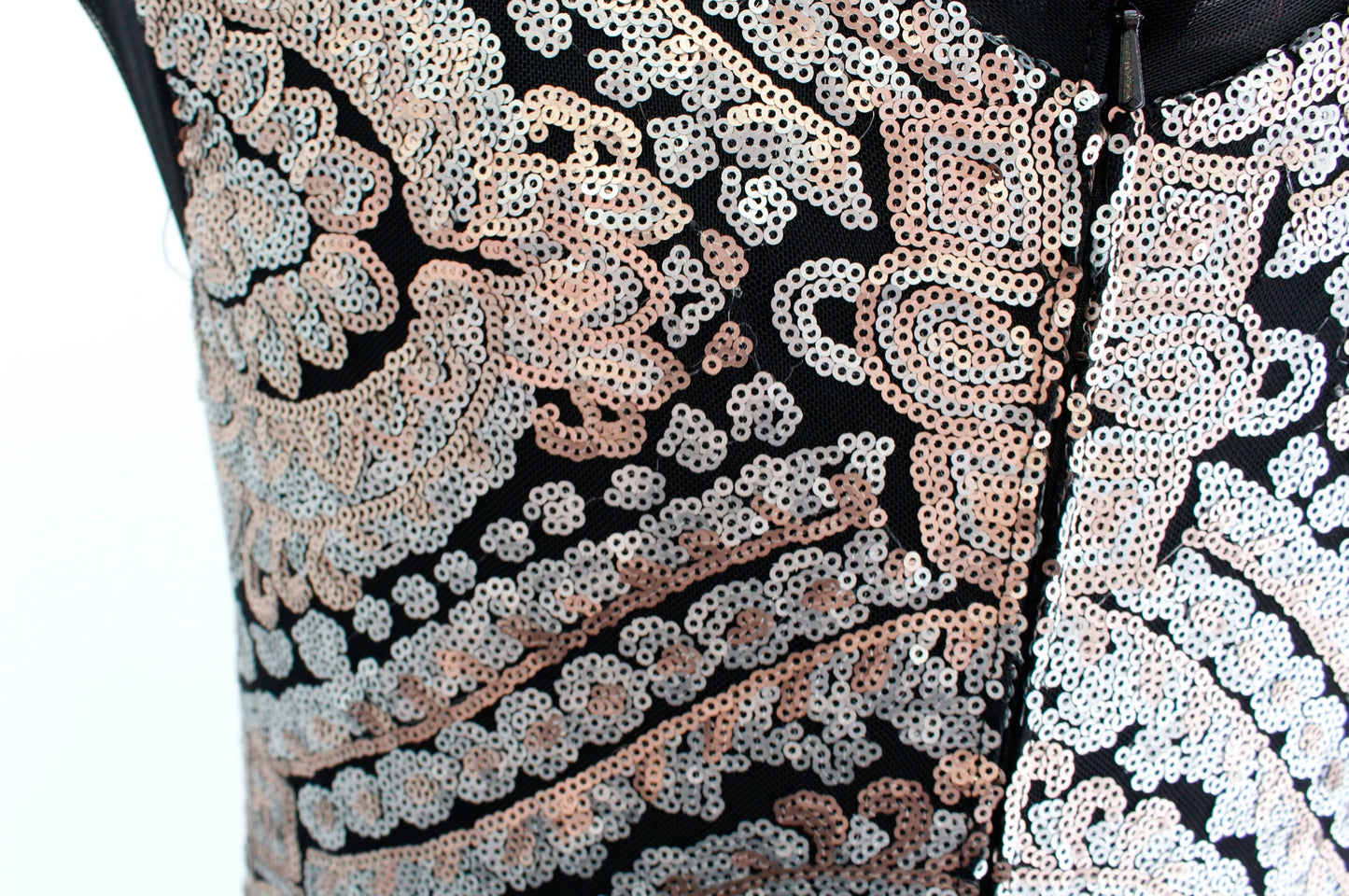 Tadashi Shoji Black Silver Rose Gold Sequin Cocktail Party Sheath Dress Size 8