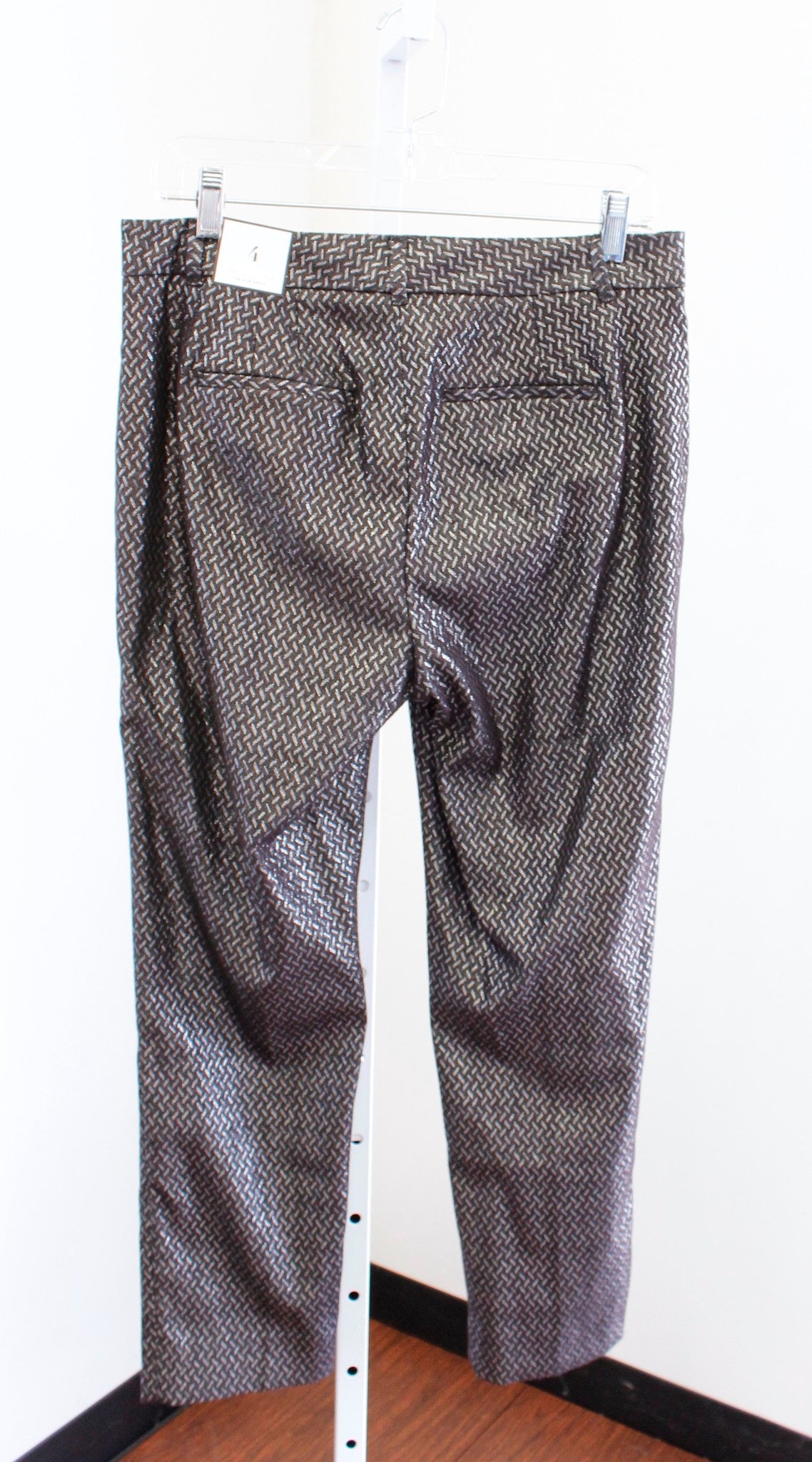 NWT White House Black Market Metallic Jacquard Slim Ankle Pants 4 Black Silver