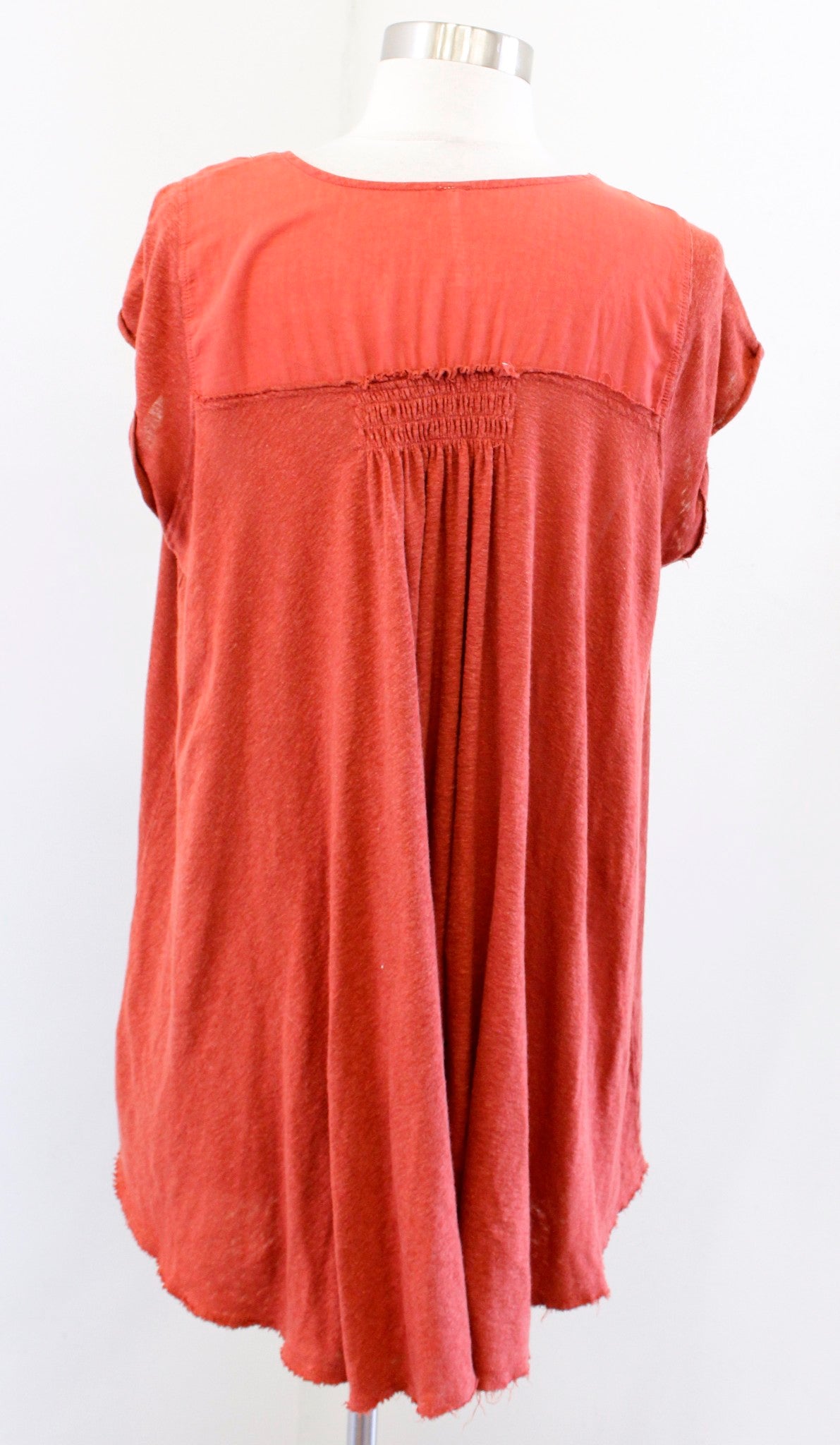 Free People Highland Burnt Orange Linen Blend V Neck Tunic Top Blouse Size S