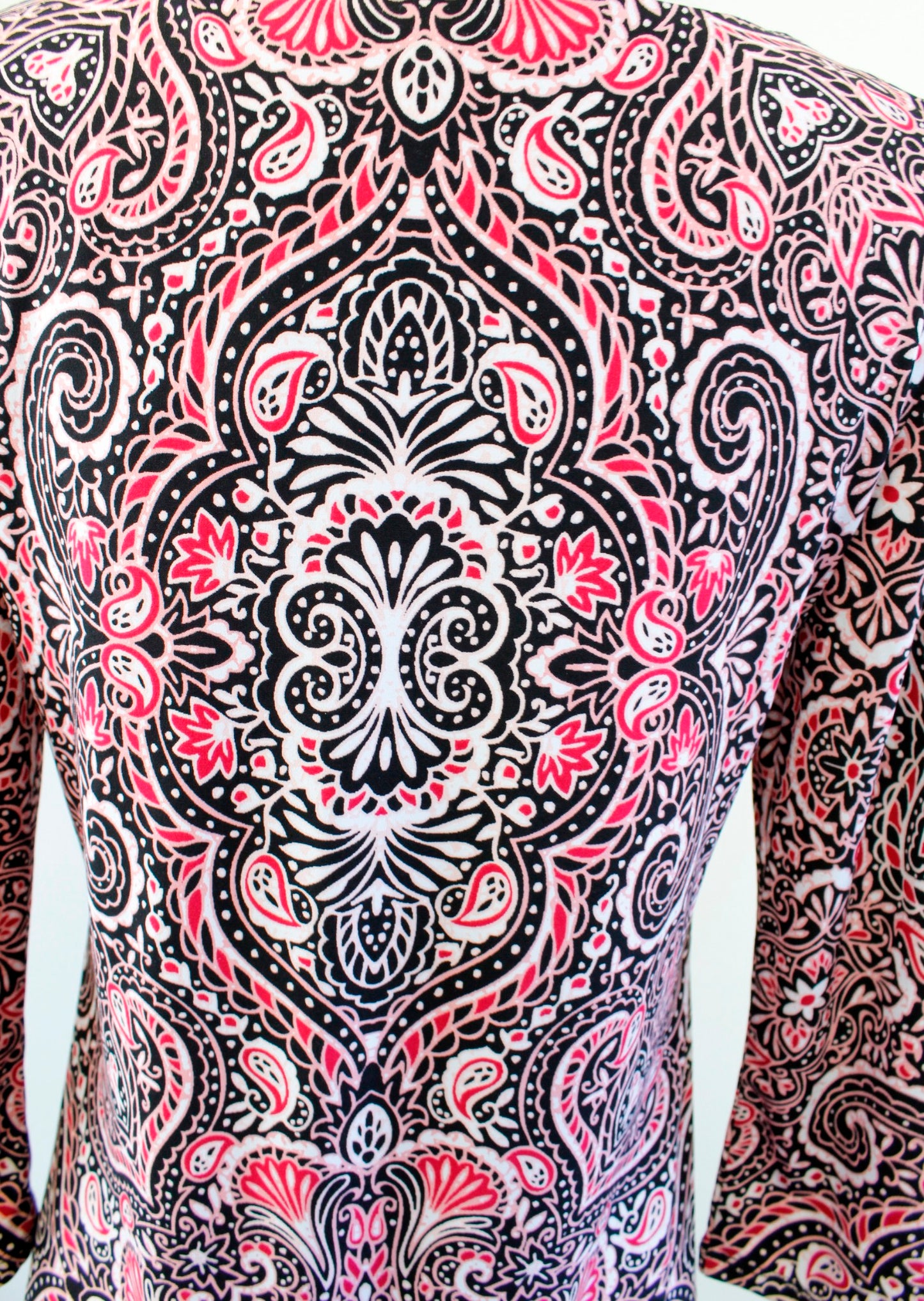 White House Black Market Red Paisley Print Embroidered Trim Knit Shift Dress S