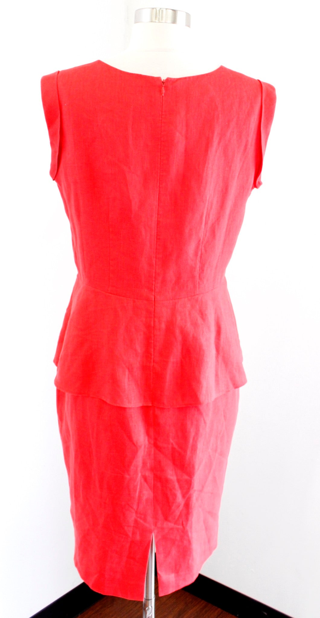 Lafayette 148 New York Red Linen Peplum Sheath Dress Size 6 Square Neck Career