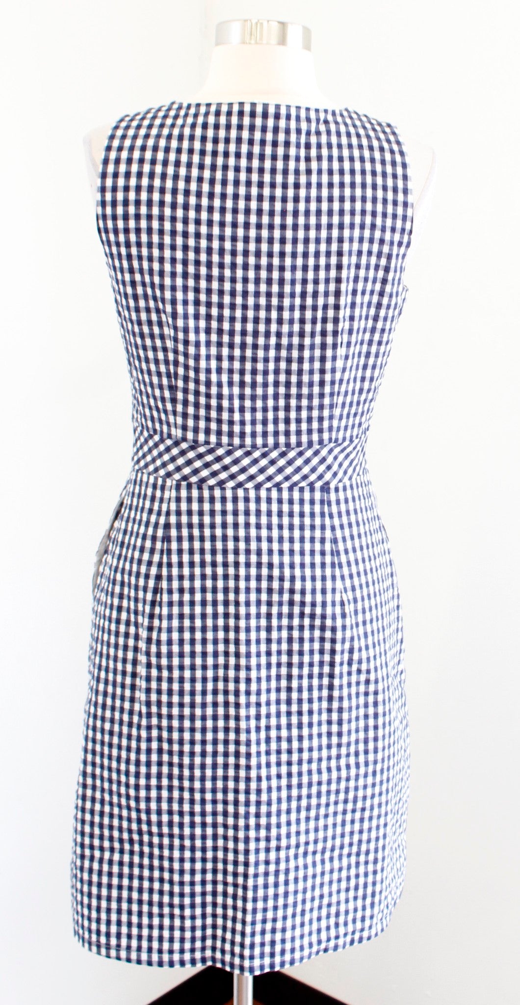 J Crew Factory Navy Blue White Gingham Plaid Button Front Dress Size 0 V Neck