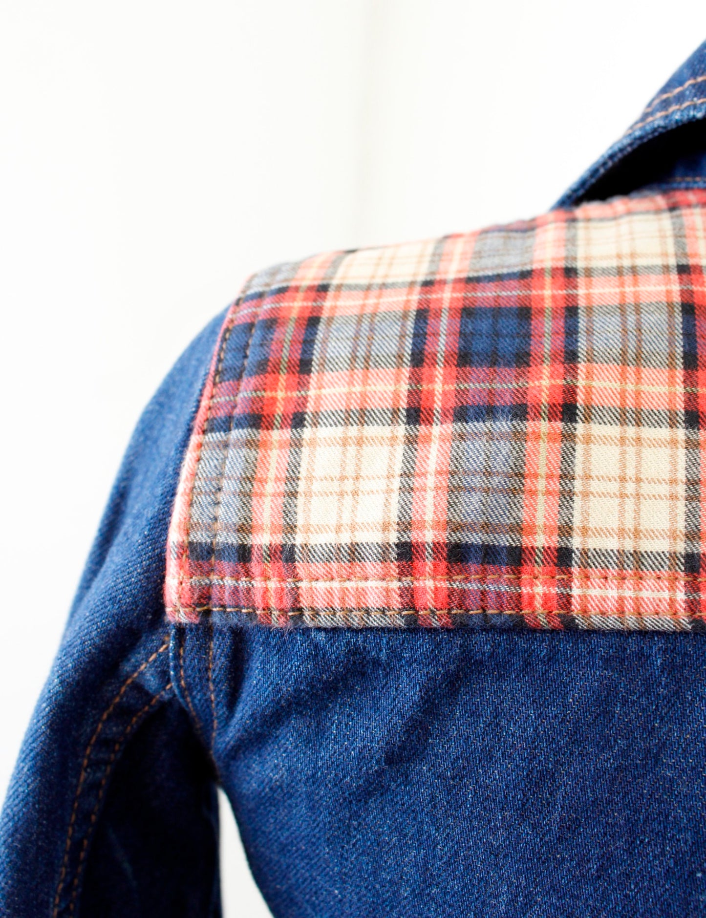 Madewell Denim Jean Plaid Insert Trucker Jacket Size XXS 2XS Cropped Fall