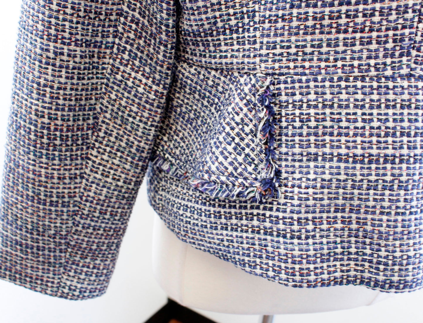 Banana Republic Tweed Shimmer Sequin Peplum Blazer Jacket Fringe Size 14 Blue