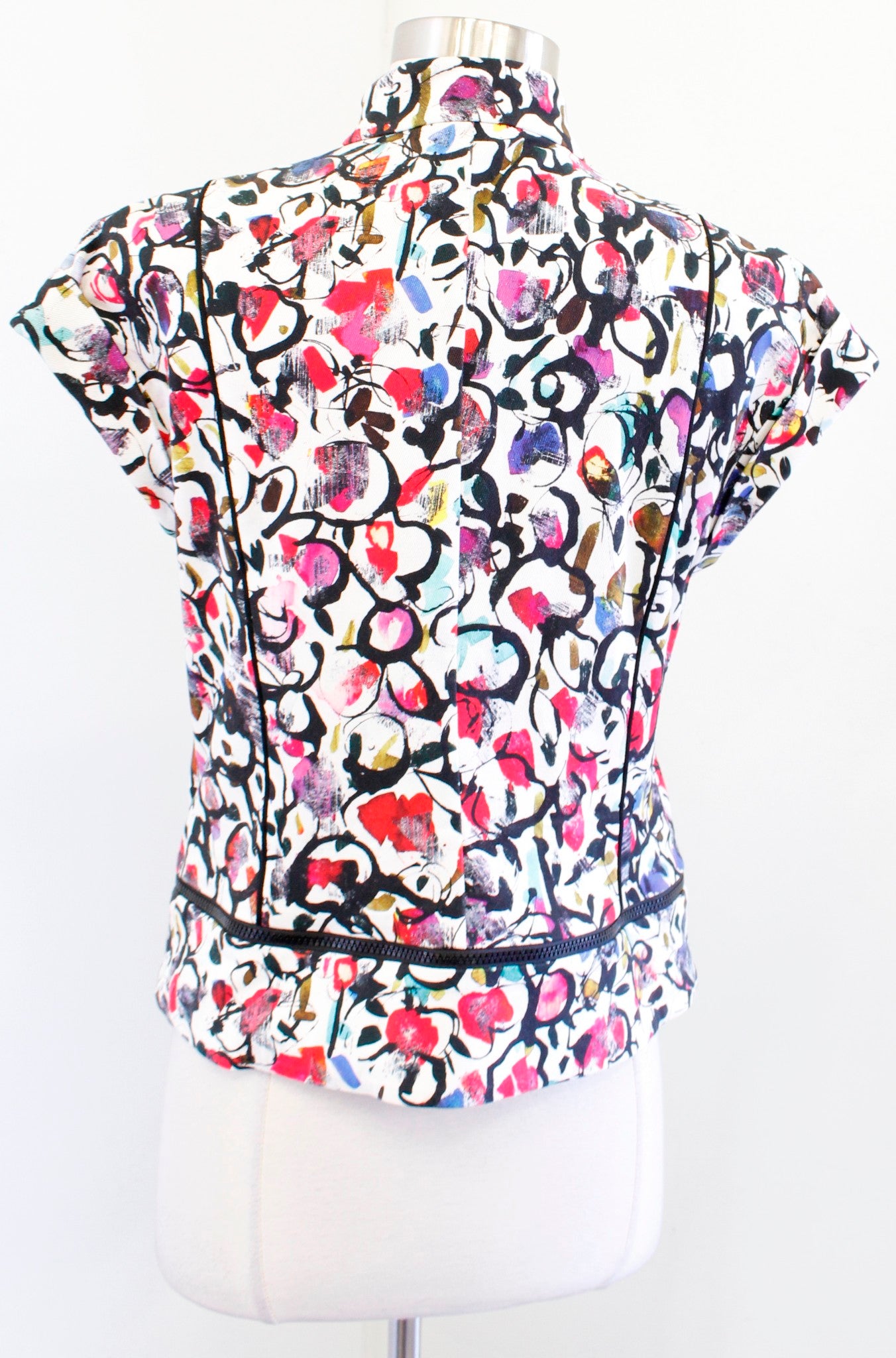 WORTH Double Breasted Abstract Floral Print Cap Sleeve Blazer Jacket Colorful 6