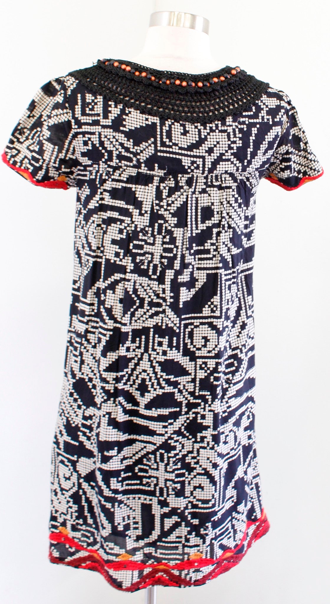 Floreat Anthropologie Abelia Geometric Embroidered Beaded Tunic Shift Dress XS