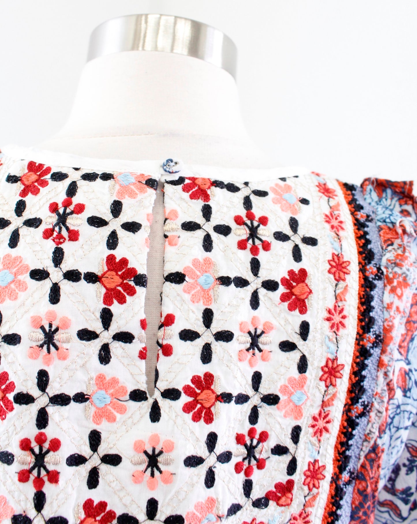 NWT Seen Worn Kept Anthropologie Minuet Printed Embroidered Top Blouse Blue Sz S