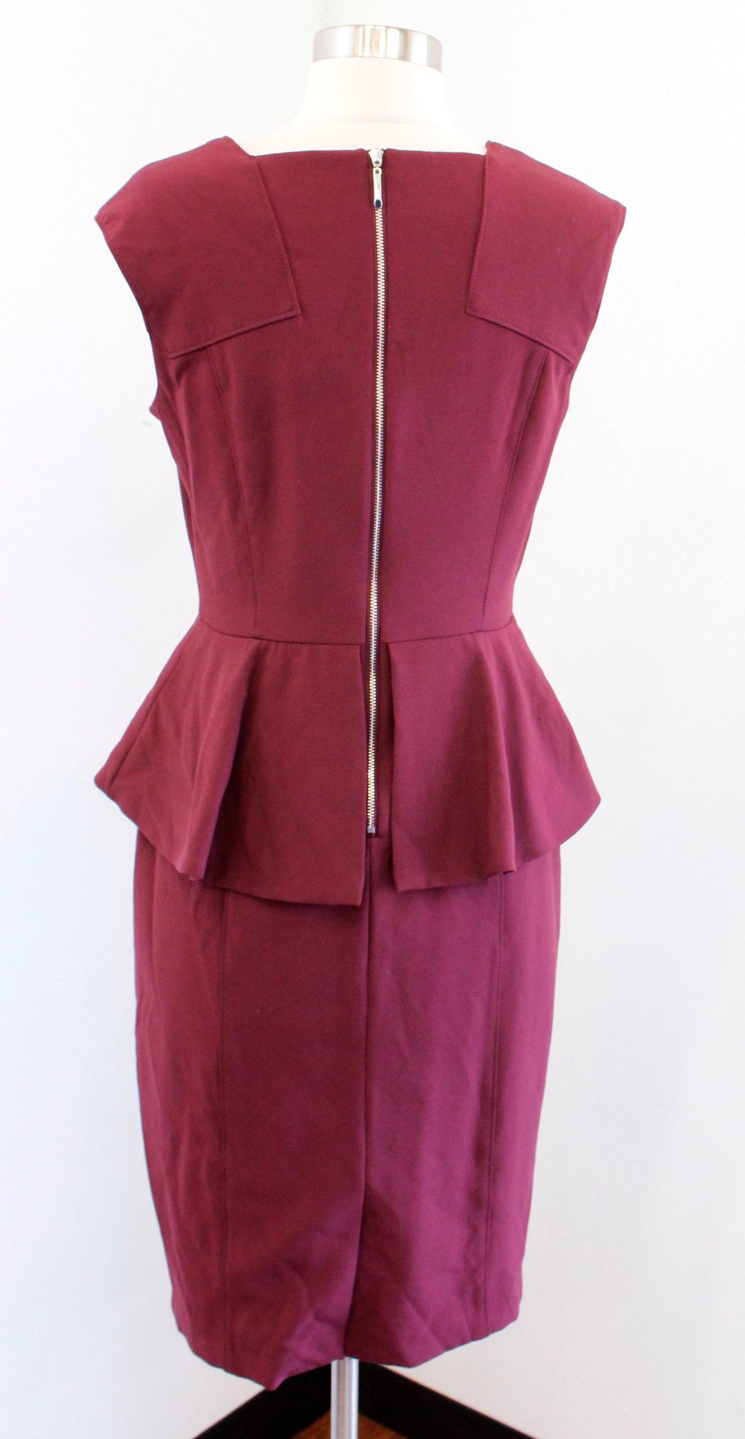 White House Black Market Body Perfecting Peplum Sheath Dress Size 4 Burgundy Red