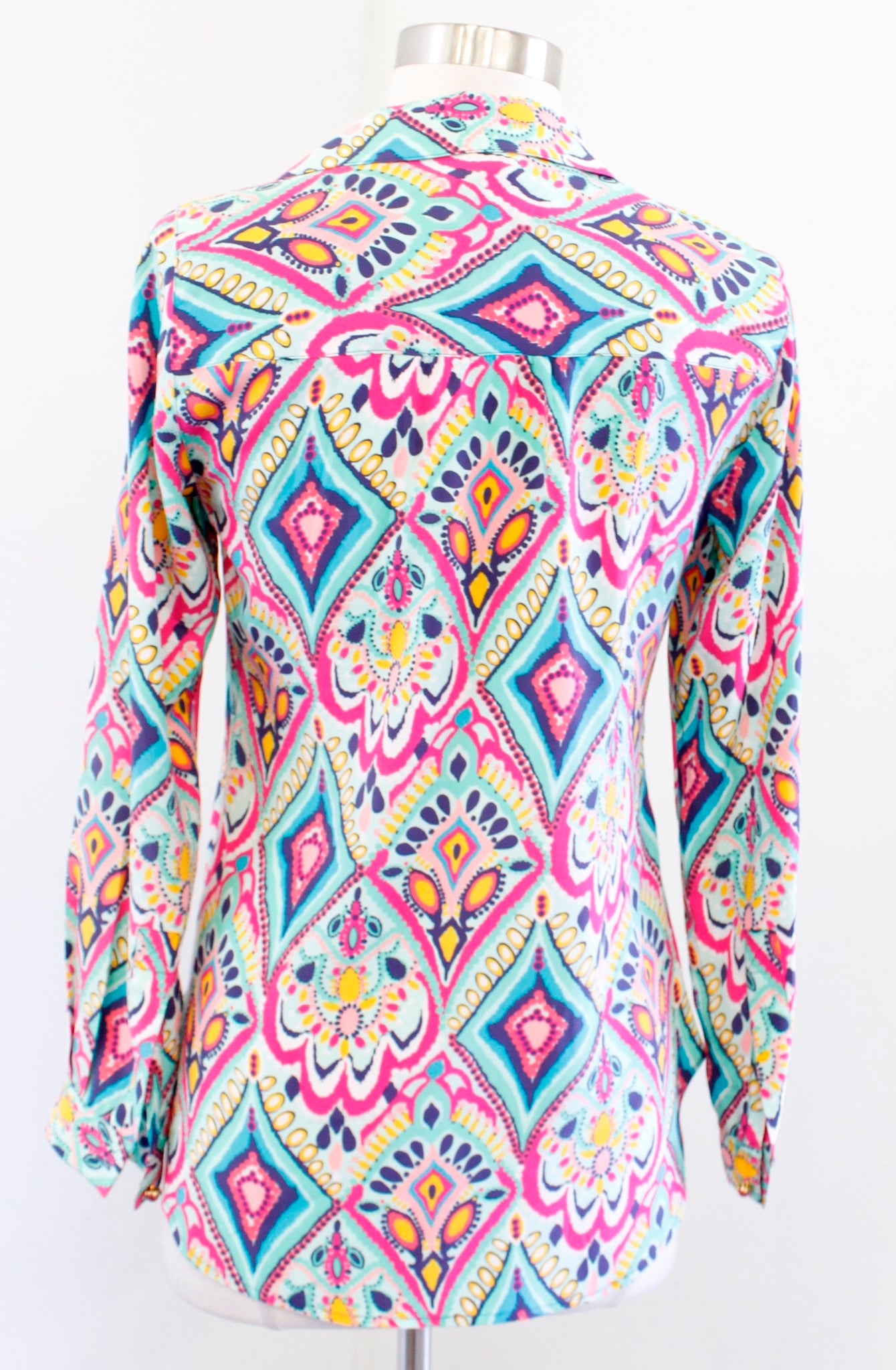 Lilly Pulitzer Boston Crown Jewels Silk Geometric Print Popover top Blouse Sz XS