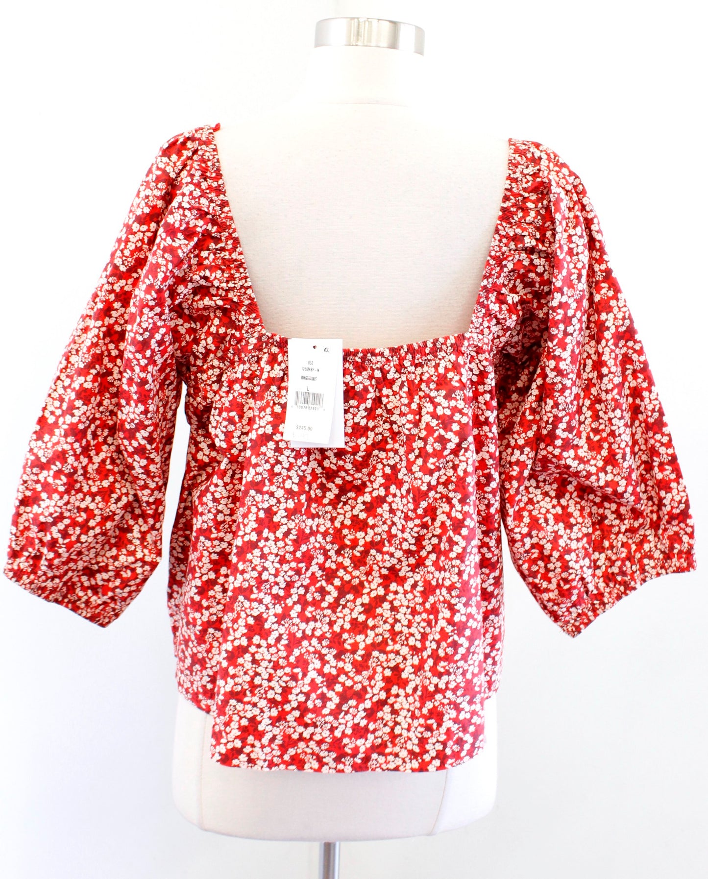 NWT Apiece Apart Gail Mango Bouquet Floral Shirred Top Blouse Size L Cropped