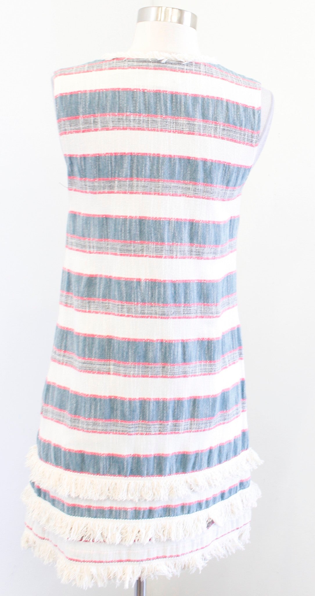 Holding Horses Anthropologie Striped Tweed Fringe Shift Dress Size 4 Red Blue