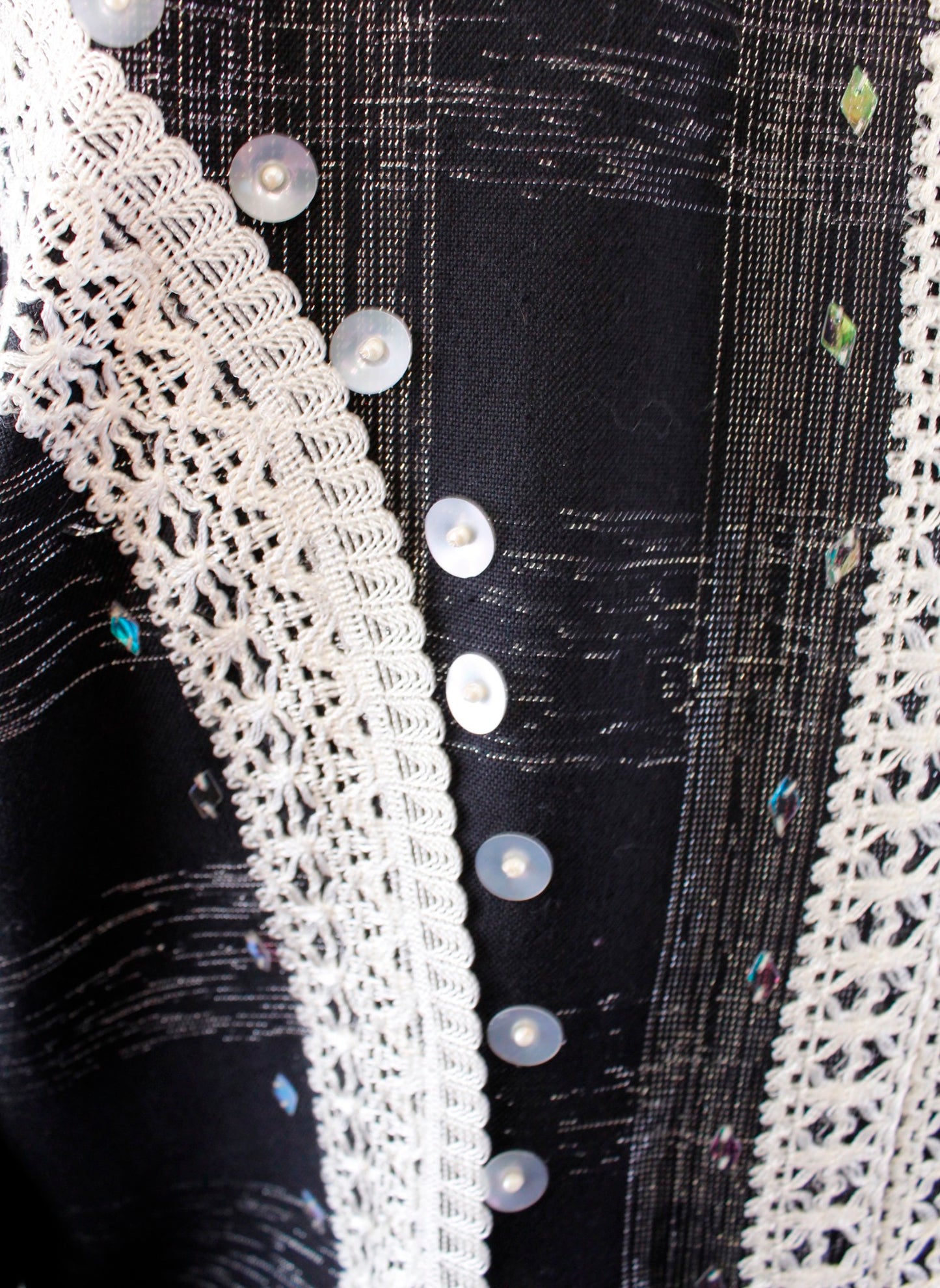 Sandy Starkman Black Metallic Shimmer Lace Sequin Embellished Jacket Car Coat M