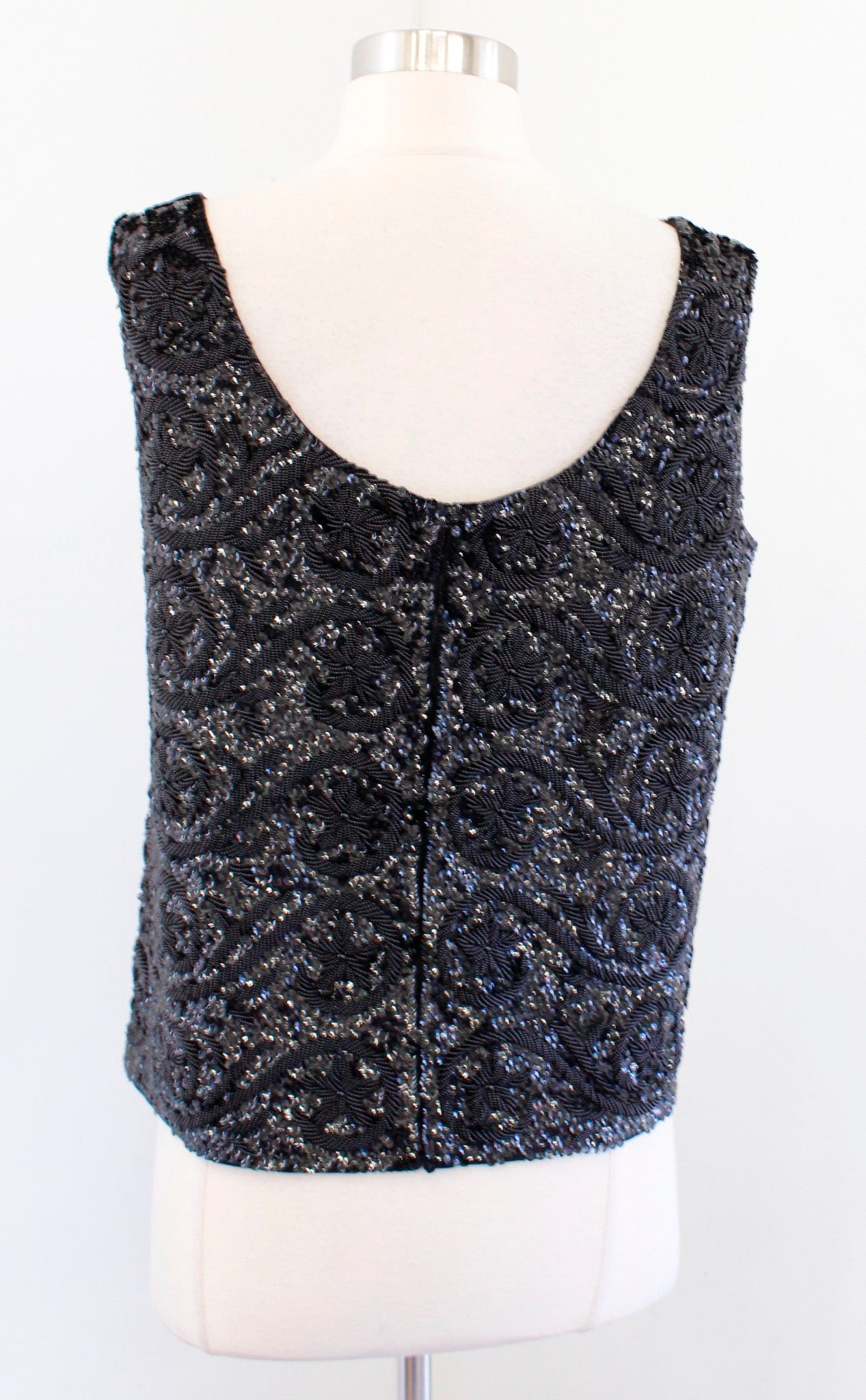 Vtg Regalia Imports Black Swirl Floral Sequin Beaded Evening Top Blouse Size L