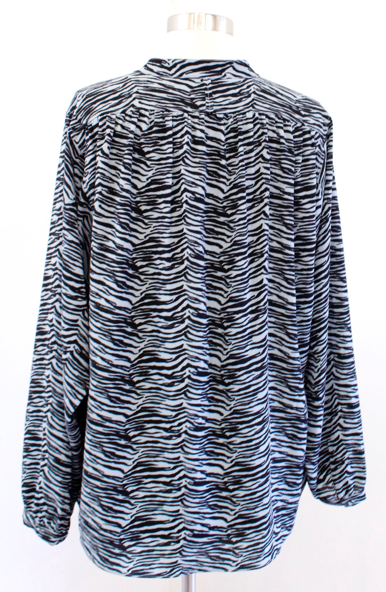 Rebecca Taylor La Vie Mini Tiger Blue Black Animal Print Top Blouse Size L Long Sleeve