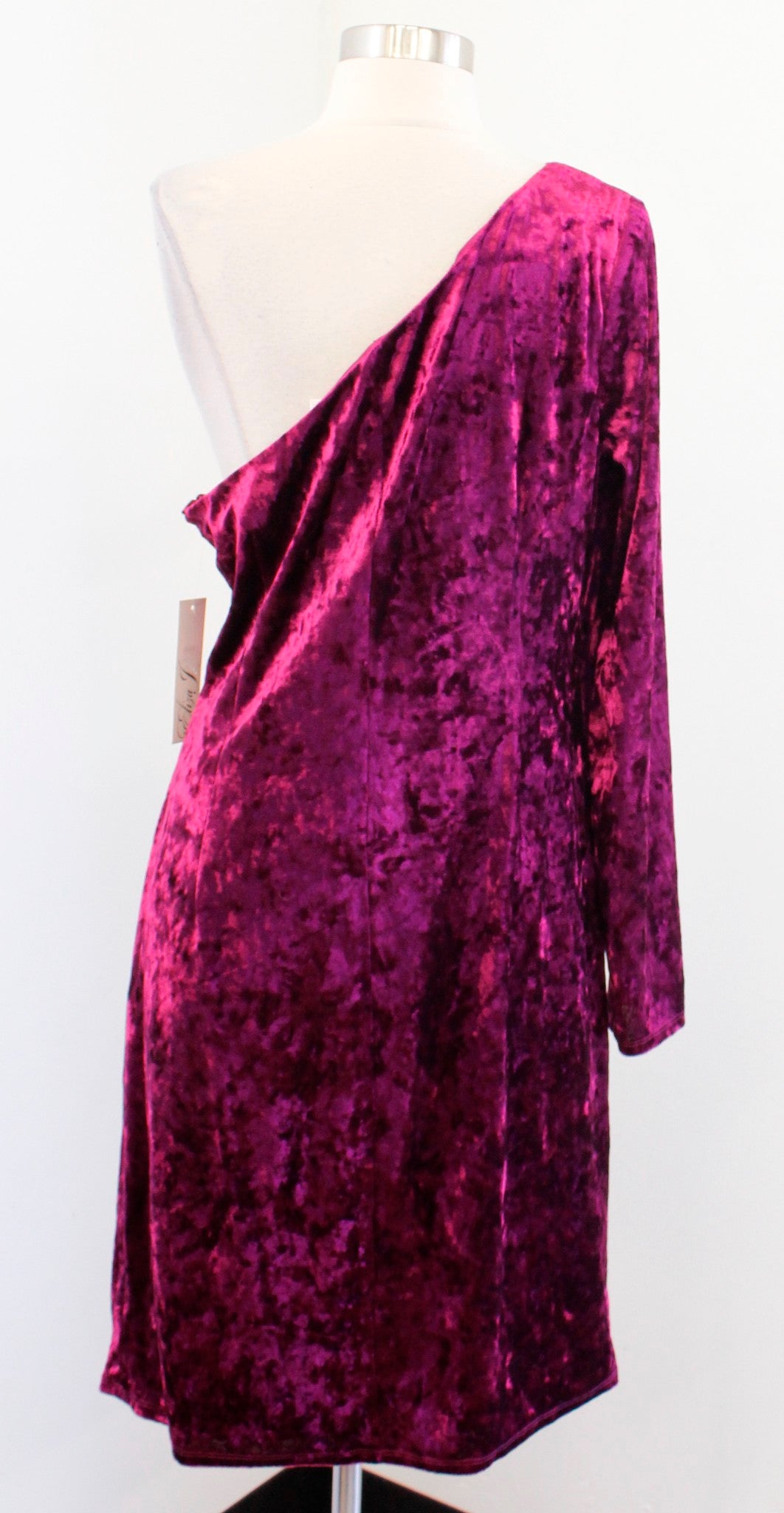 NWT Eliza J Wine Burgundy Crushed Velvet One Shoulder Ruched Dress Party Size 14
