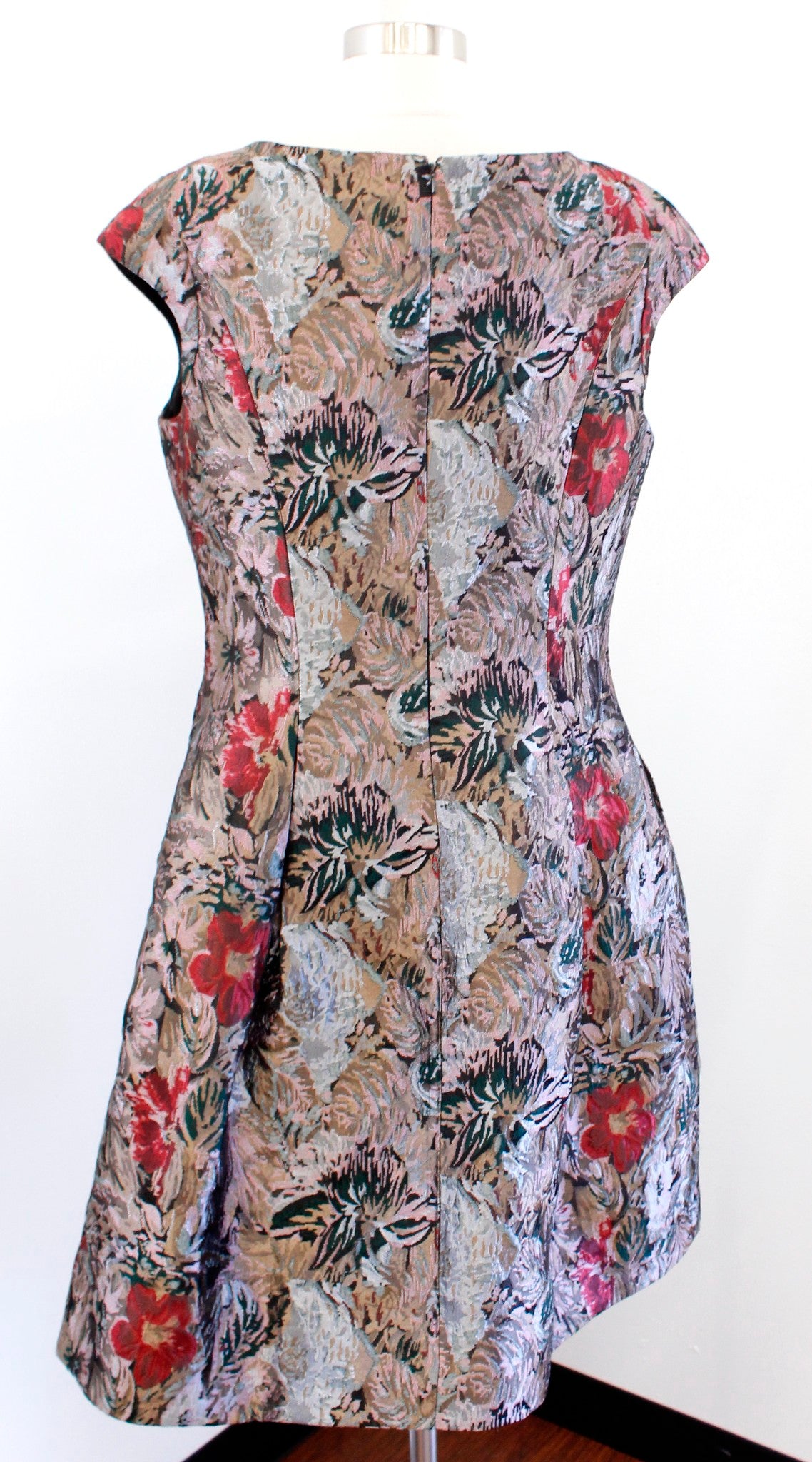 Carmen Marc Valvo Infusion Brocade Tapestry Floral Fit Flare Dress Cocktail 14